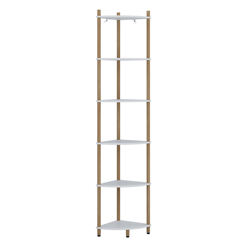 Vicco Półka narożna Bivio, Biały/sosna, 29 x 163.5 cm z 6 schowkami