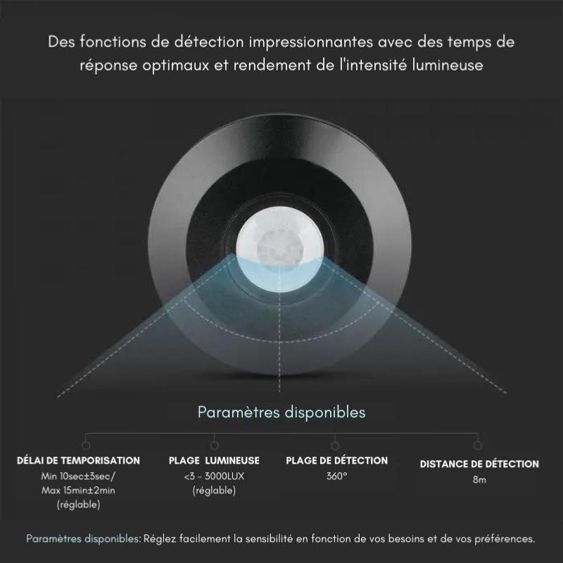 Détecteur de Mouvement en Saillie 8m 360° Noir - SILAMP - 7