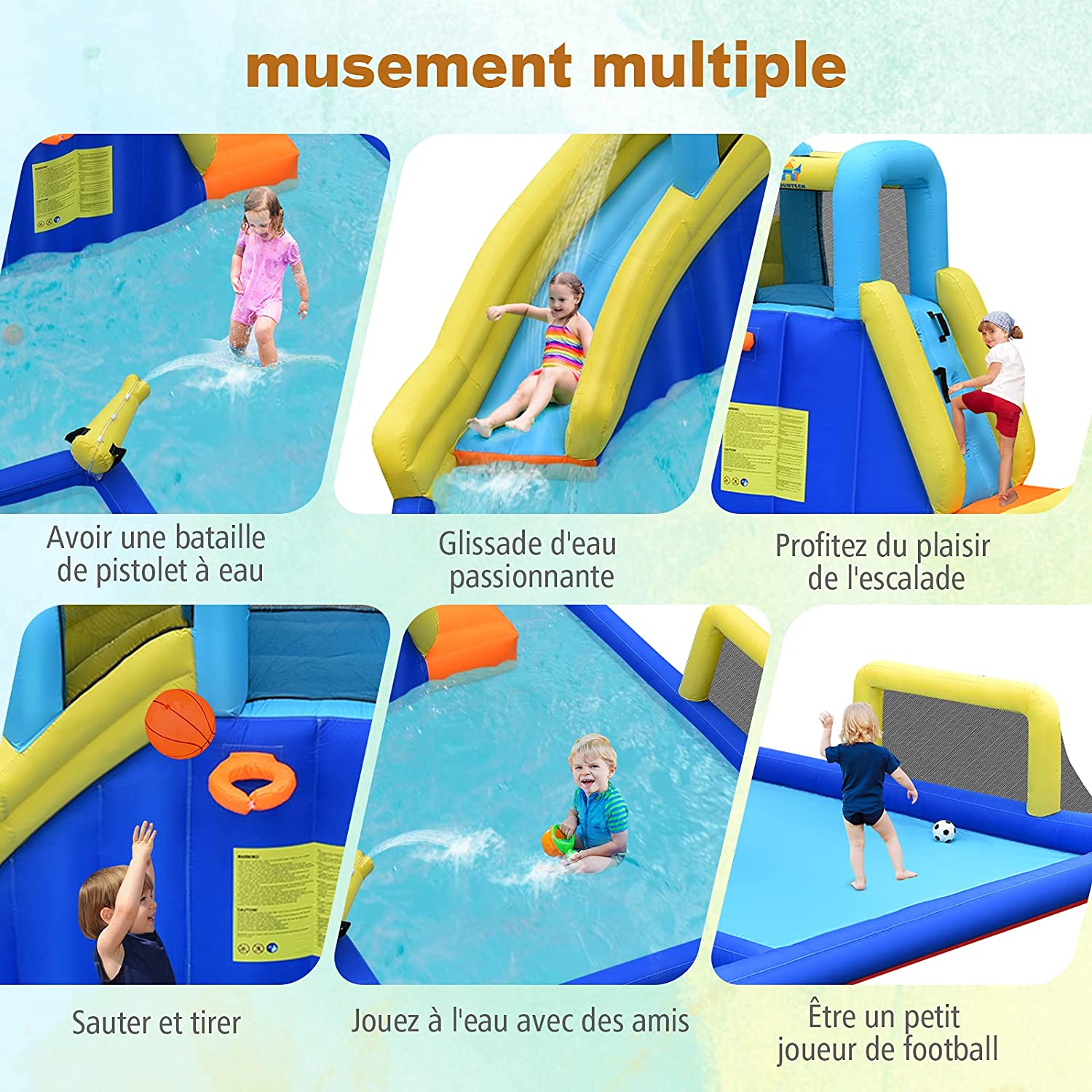 Tobogán Acuático Inflable De COSTWAY, Con Piscina, Aro Y Baloncesto, Para Interior Y Exterior