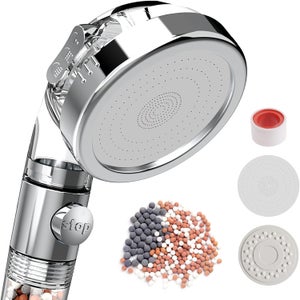 Pommeau De Douche Haute Pression 5 Modes + Filtre Anti-Calcaire - Tuyau 2m Acier Inox 304, Économie D'Eau