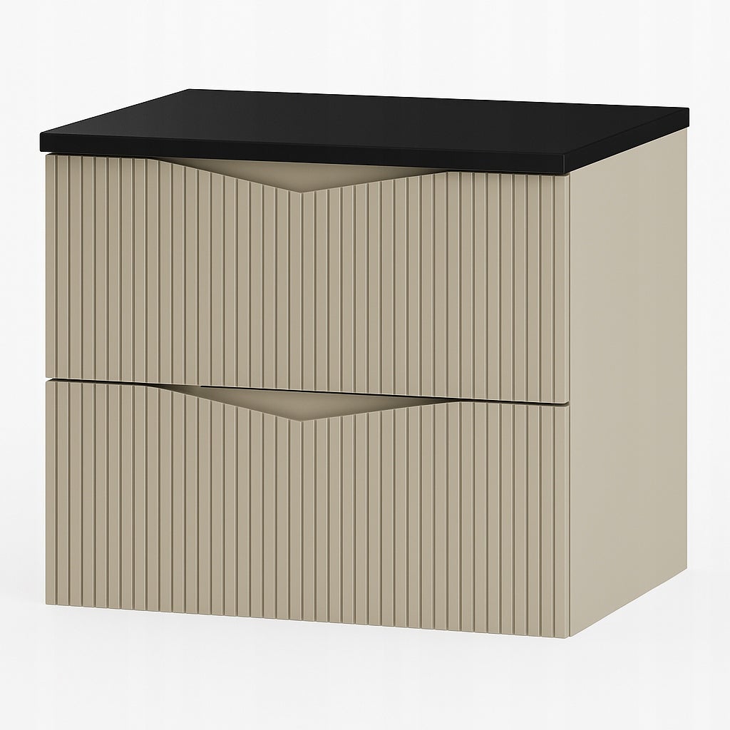 Szafka łazienkowa CLEO 60 cm beżowa z blatem czarnym wisząca ryflowane fronty MDF