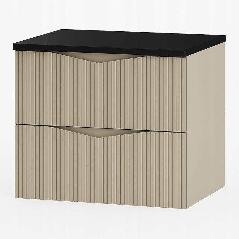 Szafka łazienkowa CLEO 60 cm beżowa z blatem czarnym wisząca ryflowane fronty MDF