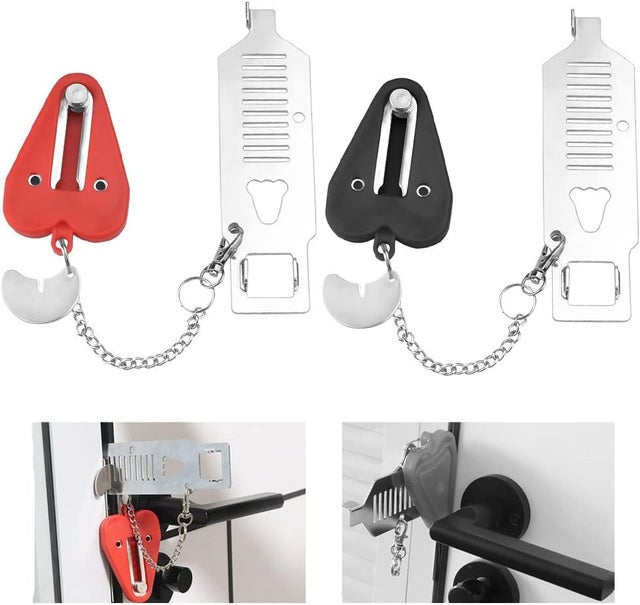 2 Pcs Serrure de Porte Portable Verrou de Porte Portable Verrou de Voyage Antivol Sécurité Porte, Rouge+Noir