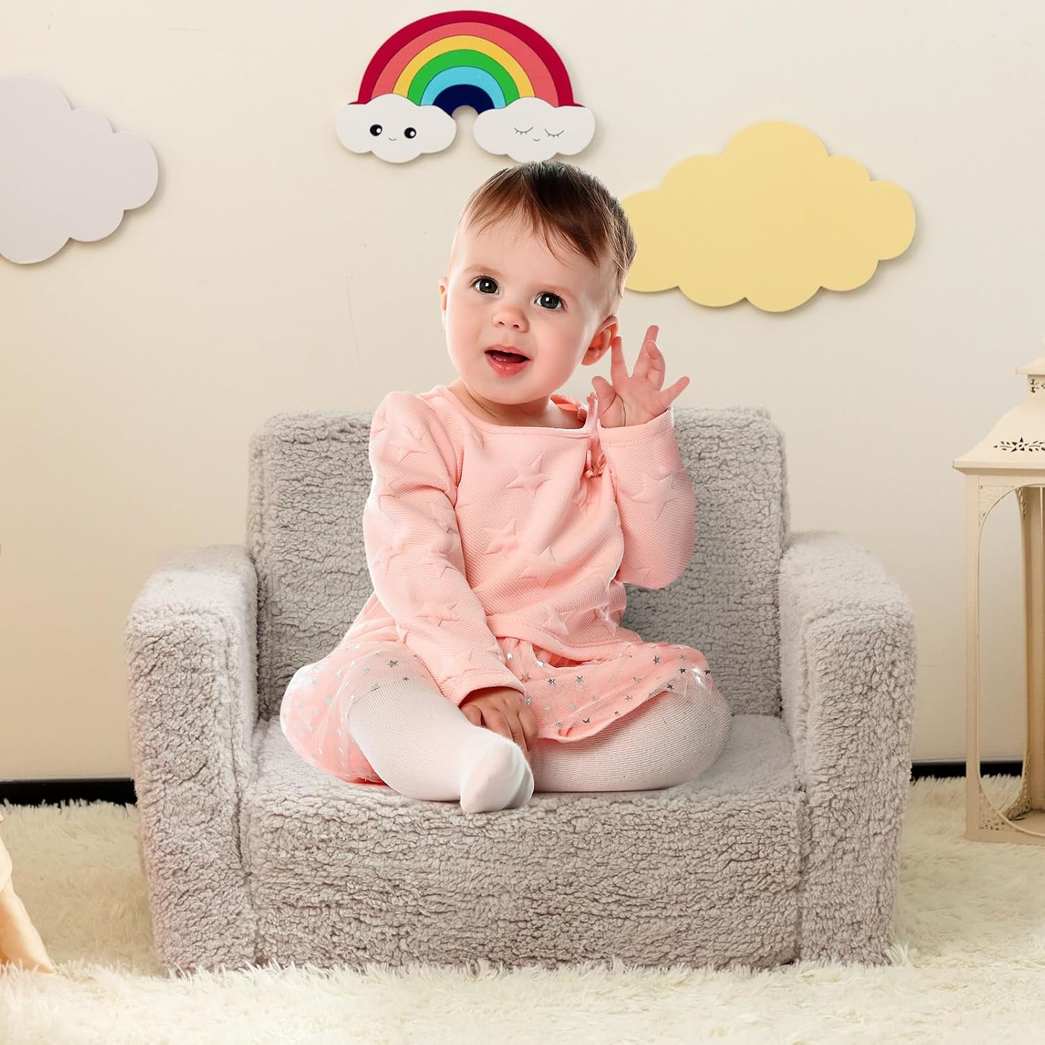 Fauteuil Enfant Convertible en Canapé-lit 2-en-1 Sherpa Doux, Cadeau Parfait pour Anniversaire et Fête des Enfants - 9