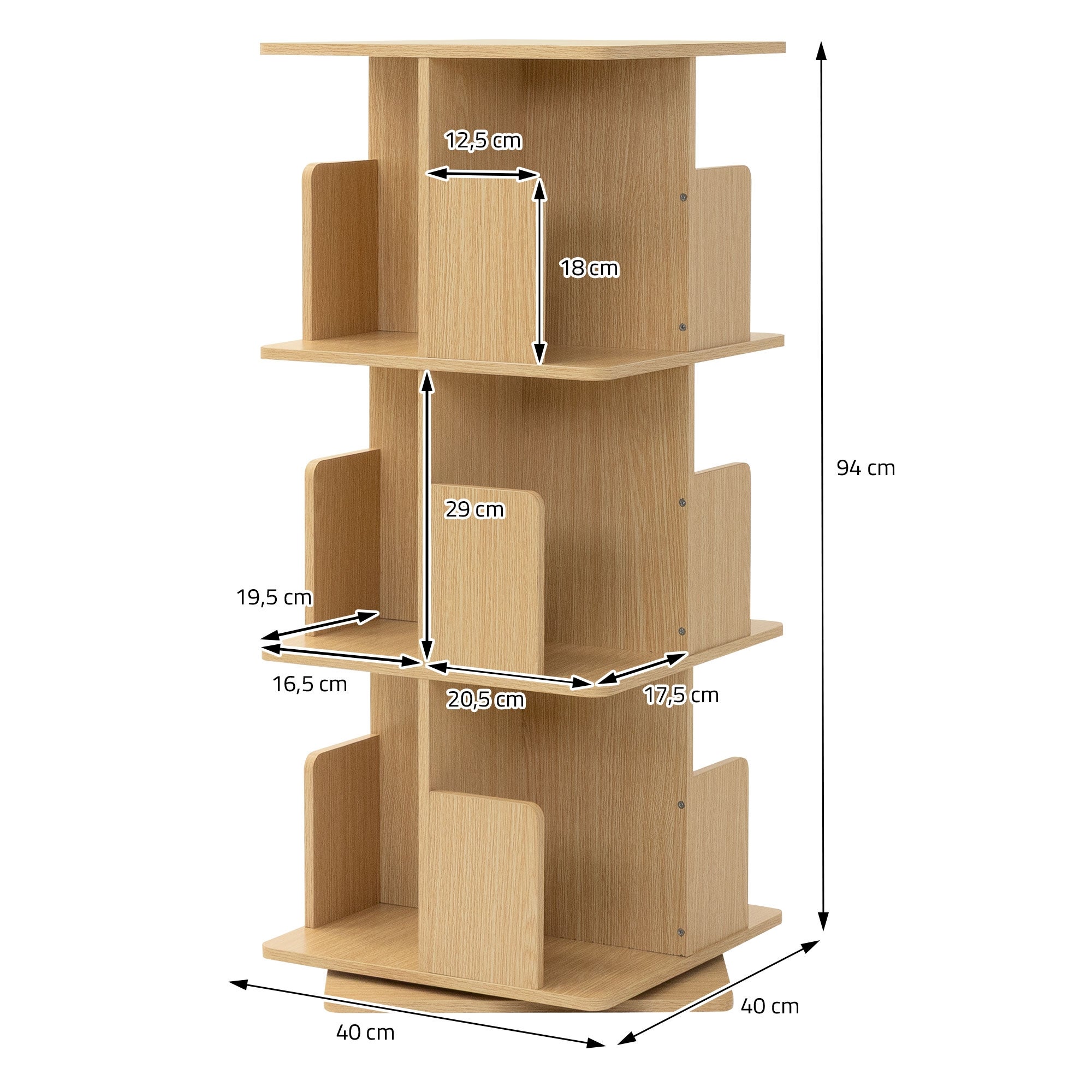 ML-Design Scaffale Effetto Legno Quercia 40x94x40 cm Libreria Girevole a 360° in Legno Torre Salvaspazio 3 Ripiani e 12 Scomparti Multiuso per casa - 2