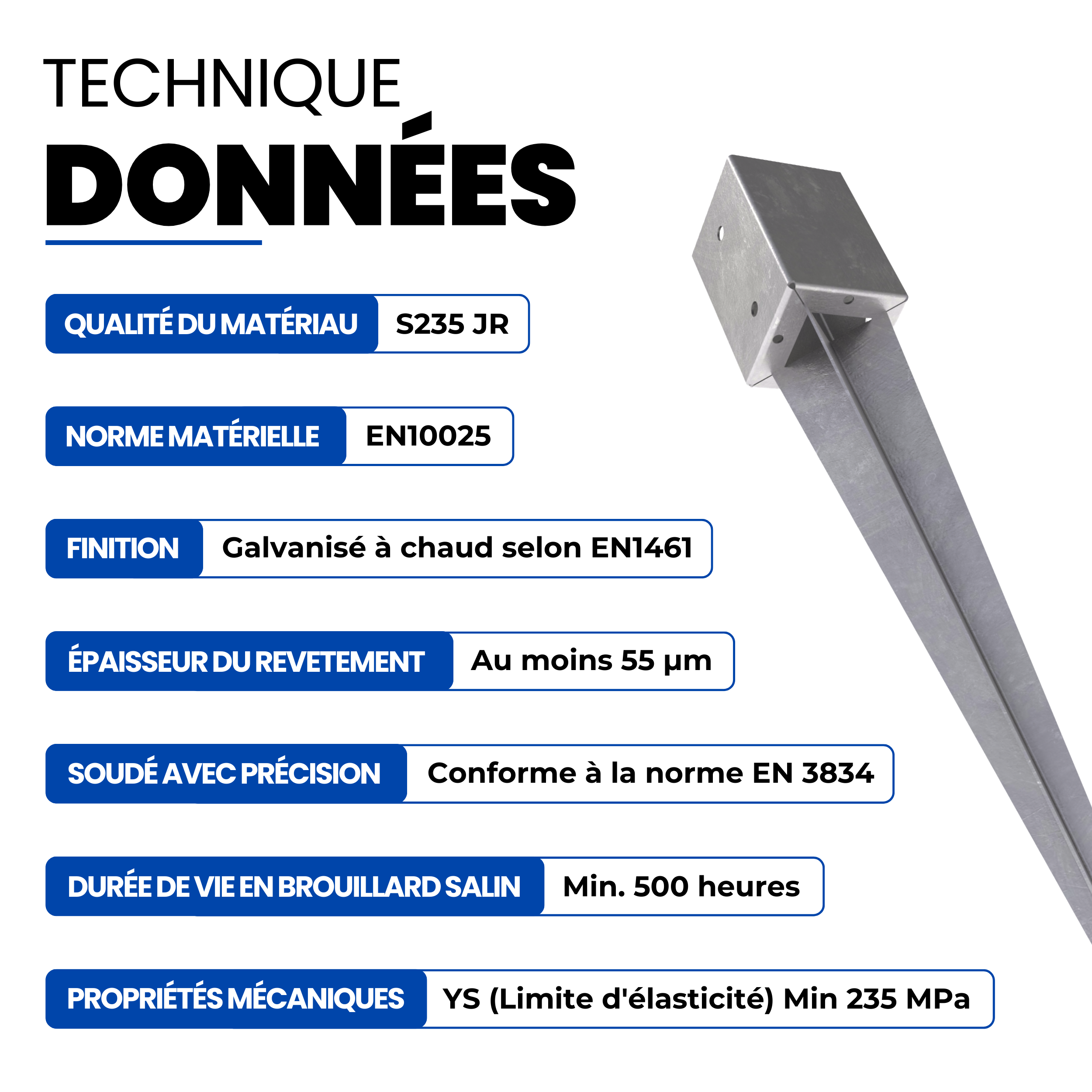 Support de Poteau à Enfoncer Galvanisé à chaud 71 x 71 x 750 mm douille piquet cloture bois ancre GeZu Impex - 4