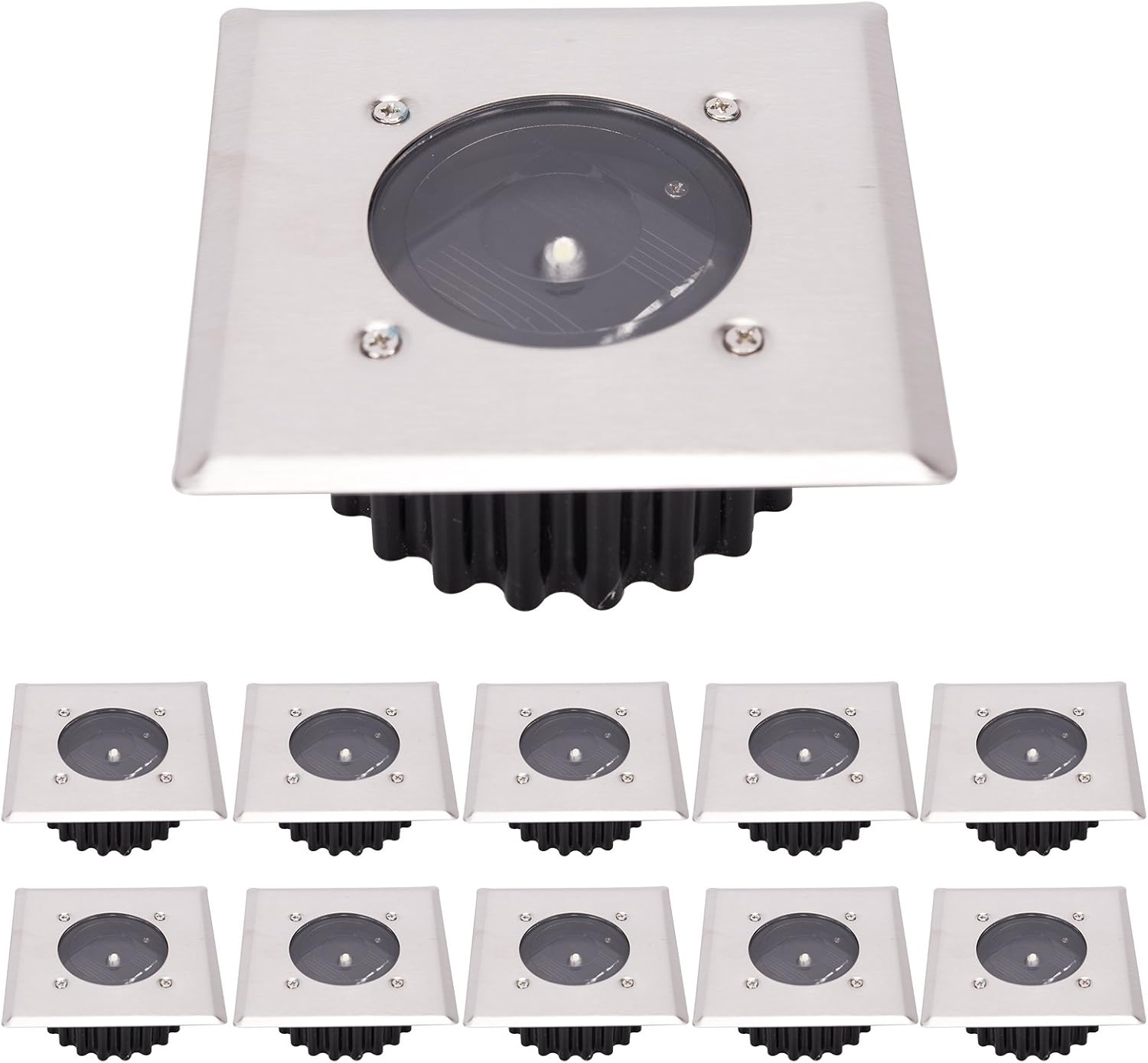 Zestaw 10 wpuszczanych lamp solarnych LED do oświetlenia zewnętrznego, ulicznych, wodoodpornych, IP65 (chłodna biel)