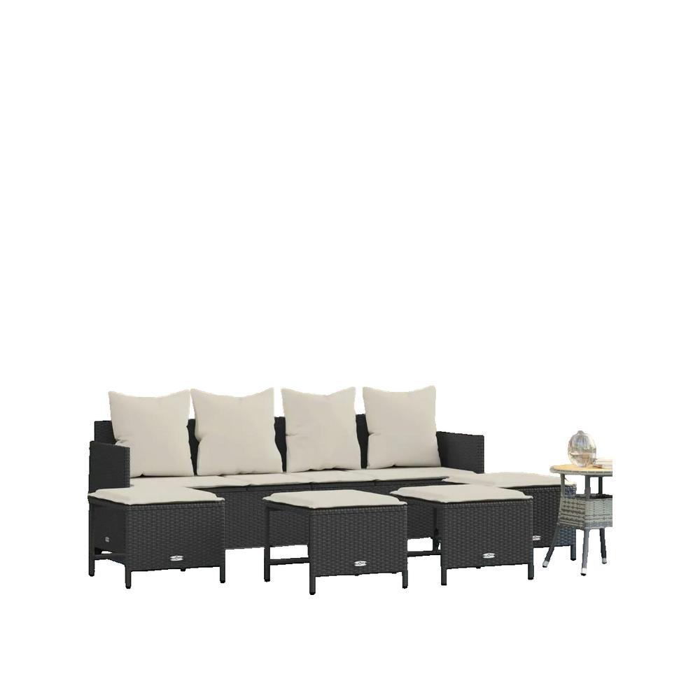 Zestaw mebli ogrodowych vidaXL Sofa 4-osobowa z podnóżkiem czarna z żywicy plecionej