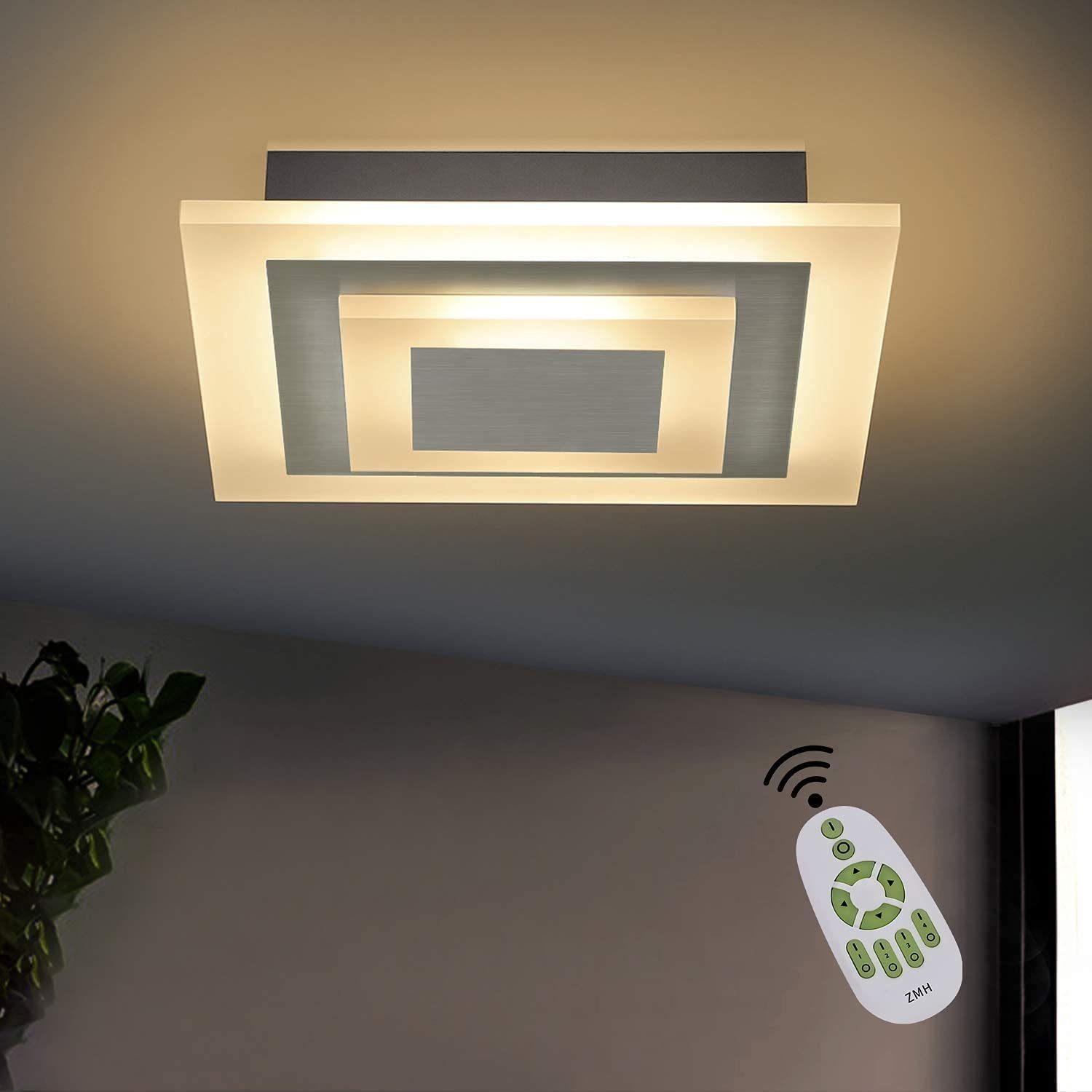 ZMH LED plafonnier carré gradable en continu avec télécommande | Leroy ...