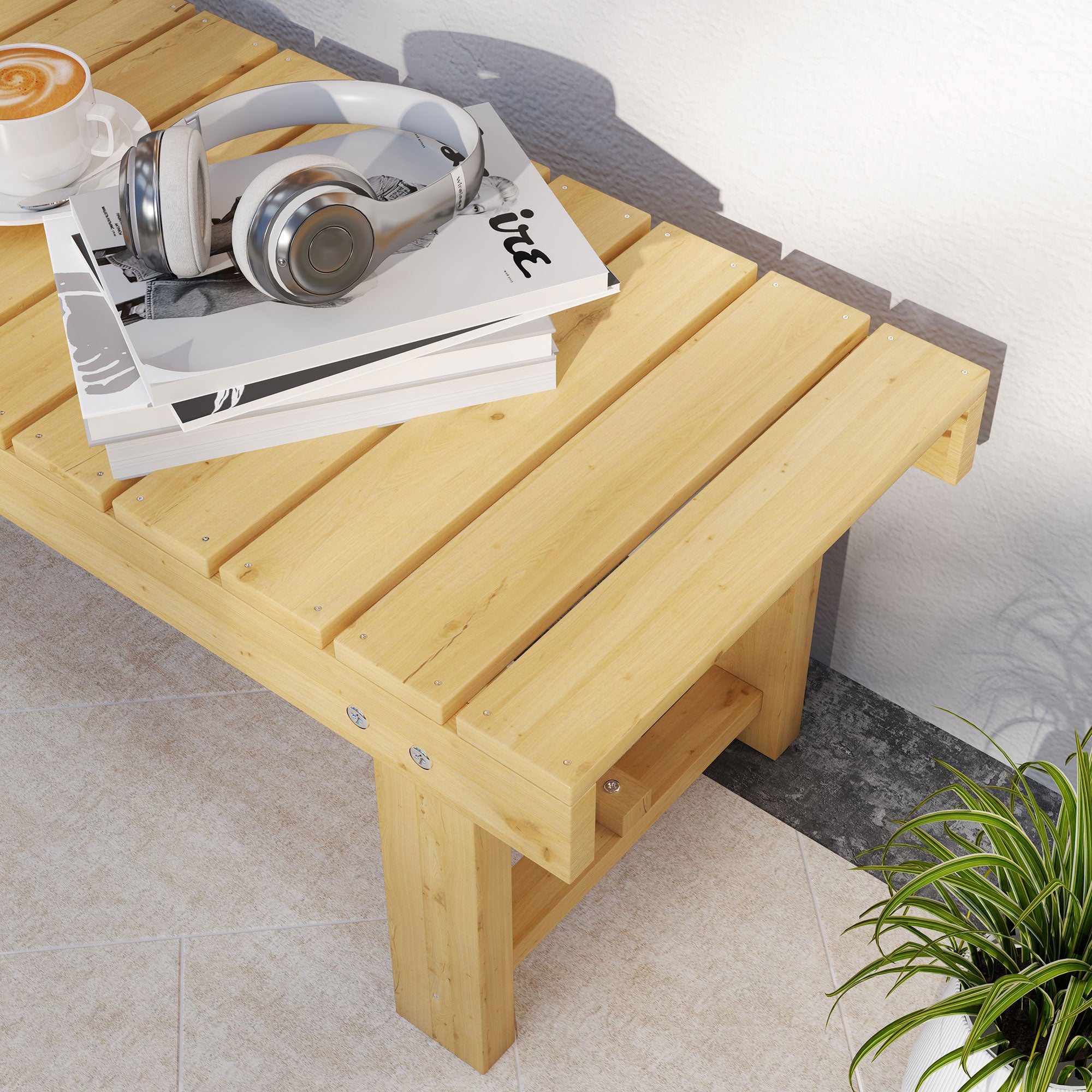 Banc de jardin 2 places en bois massif, imperméable et résistant, 110 x 38 x 35 cm, stable pour balcon, jardin et terrasse - 8