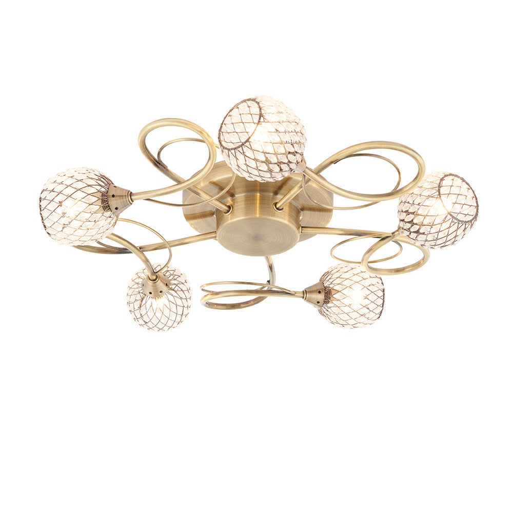 Lampa sufitowa siateczkowe klosze AHERNE antyczny mosiądz 5xG9x8W metal wym:8,5x47,2x47,2cm IP20 Endon