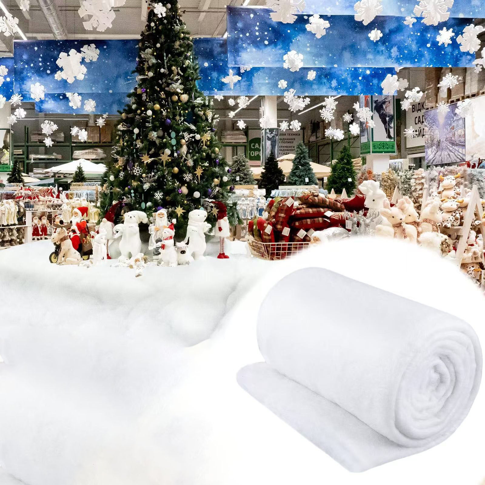 Set 2 Coperte Decorative Per Neve Artificiale Natalizia 90x240 Cm – In Morbido Cotone Bianco, Tagliabili Su Misura, Per Albero, Camino E Vetrine