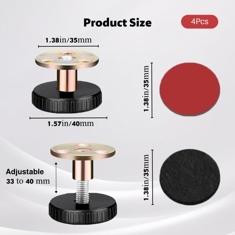 Zestaw 4 regulowanych nóżek do mebli, nóżki regulowane od 27 do 40 mm, wiercone lub samoprzylepne, z podkładkami amortyzującymi