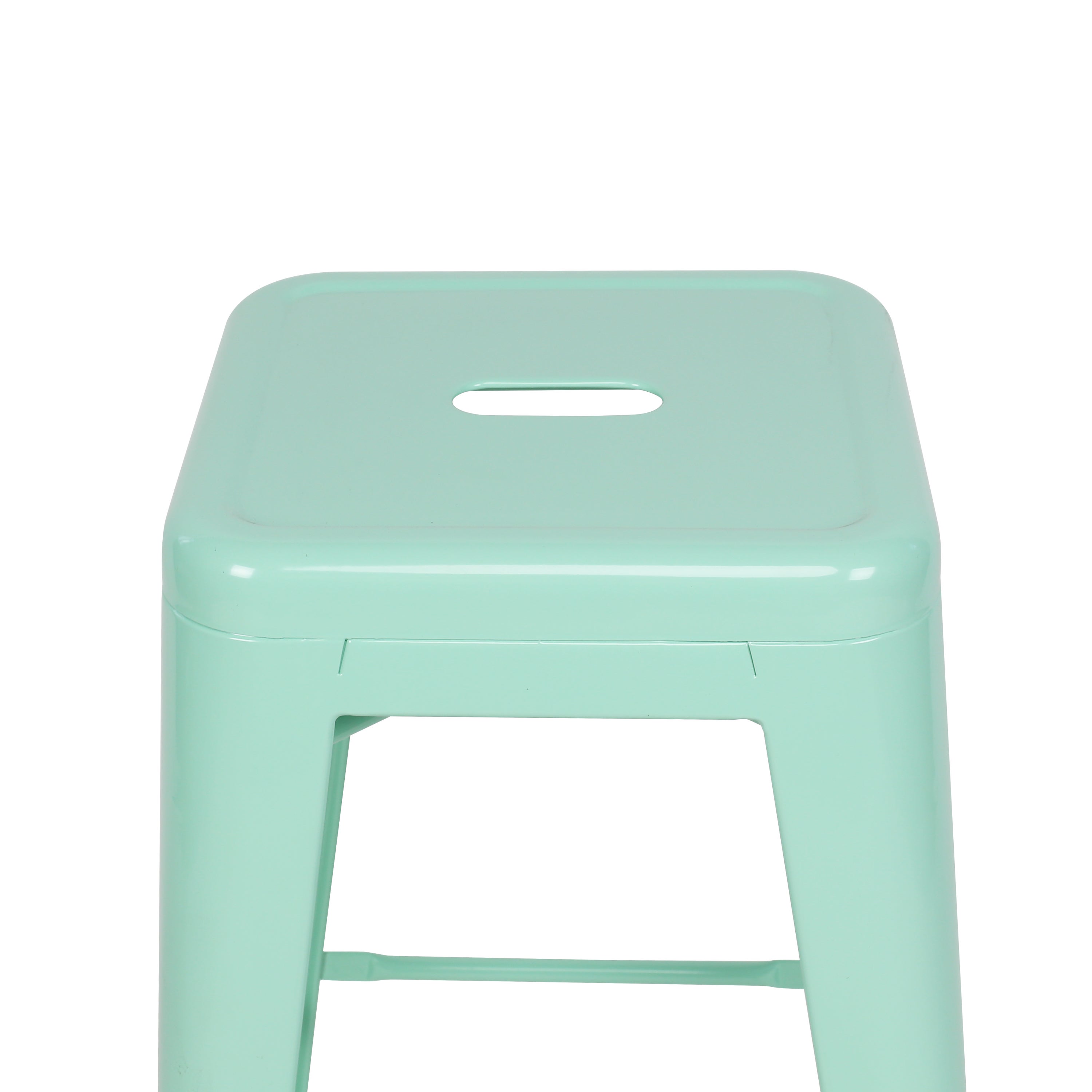 Set di 4 sgabelli da bar in stile industriale in verde chiaro lucido, alti 66 cm - 8