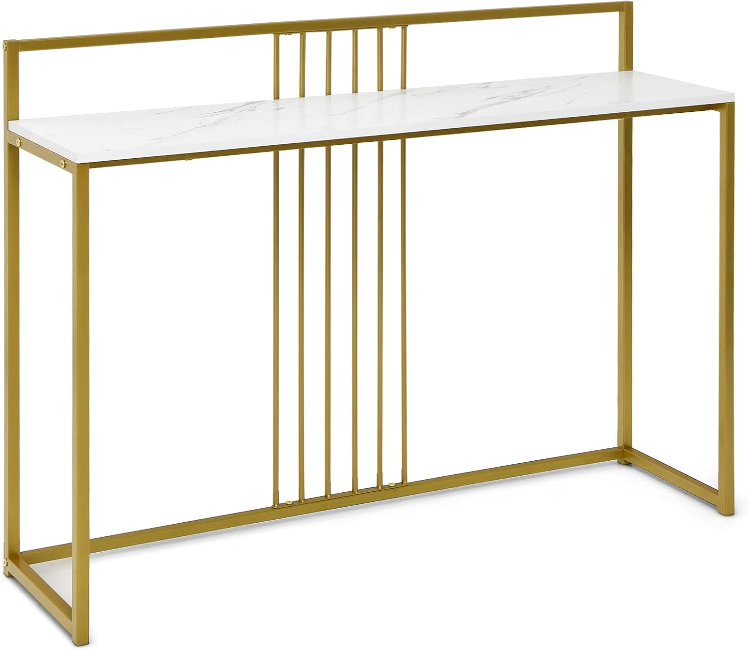 Stolik Konsolowy z Marmuru w Kolorze Złotym, Marmurowym Wykończeniem i Metalową Konstrukcją, Nowoczesny Skandynawski Design, 120 x 32,5 x 88 cm