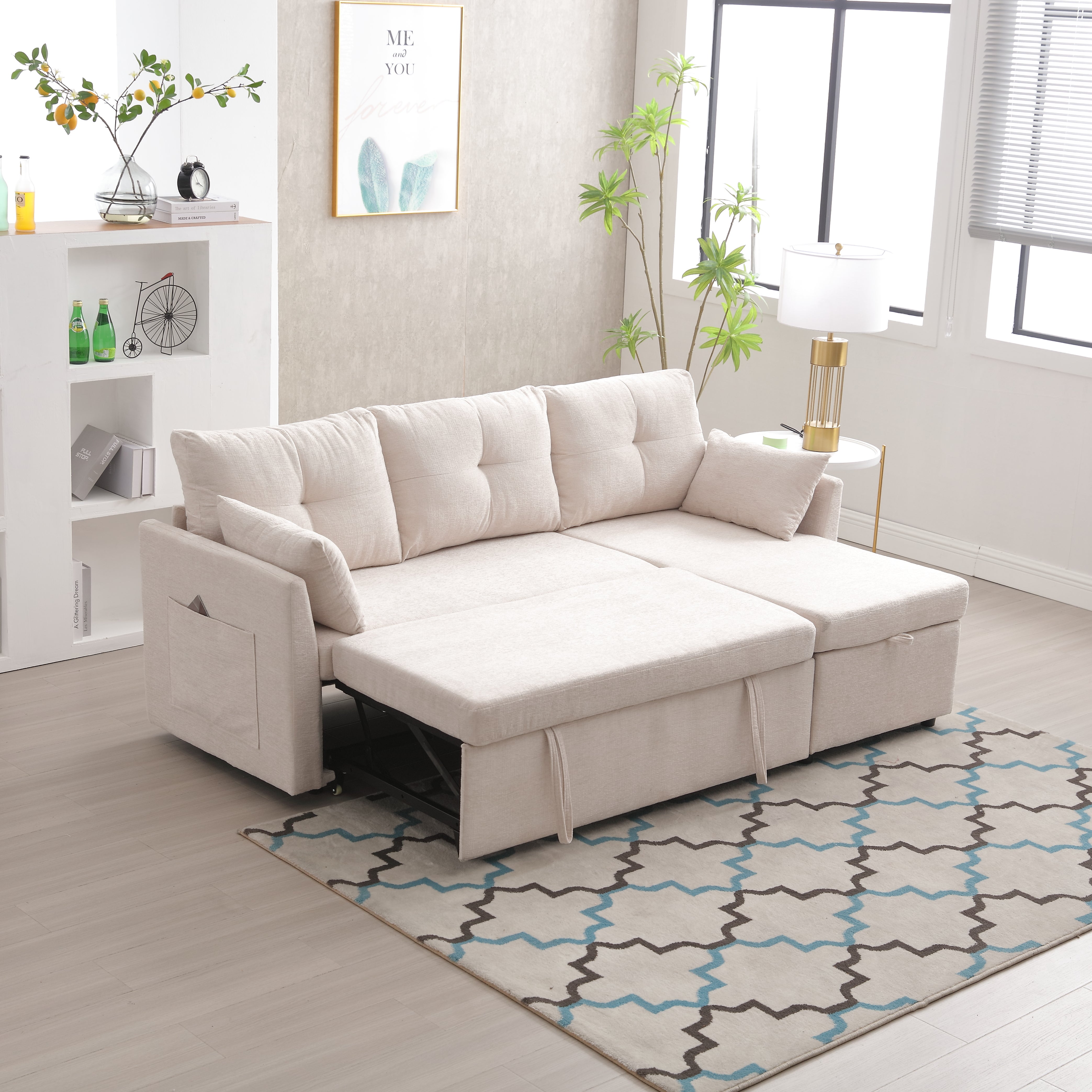CHITA Divano Componibile Oversize A L: 4 Posti Con Chaise Longue E Contenitore, Rivestimento In Tessuto, Largo 284,5 Cm