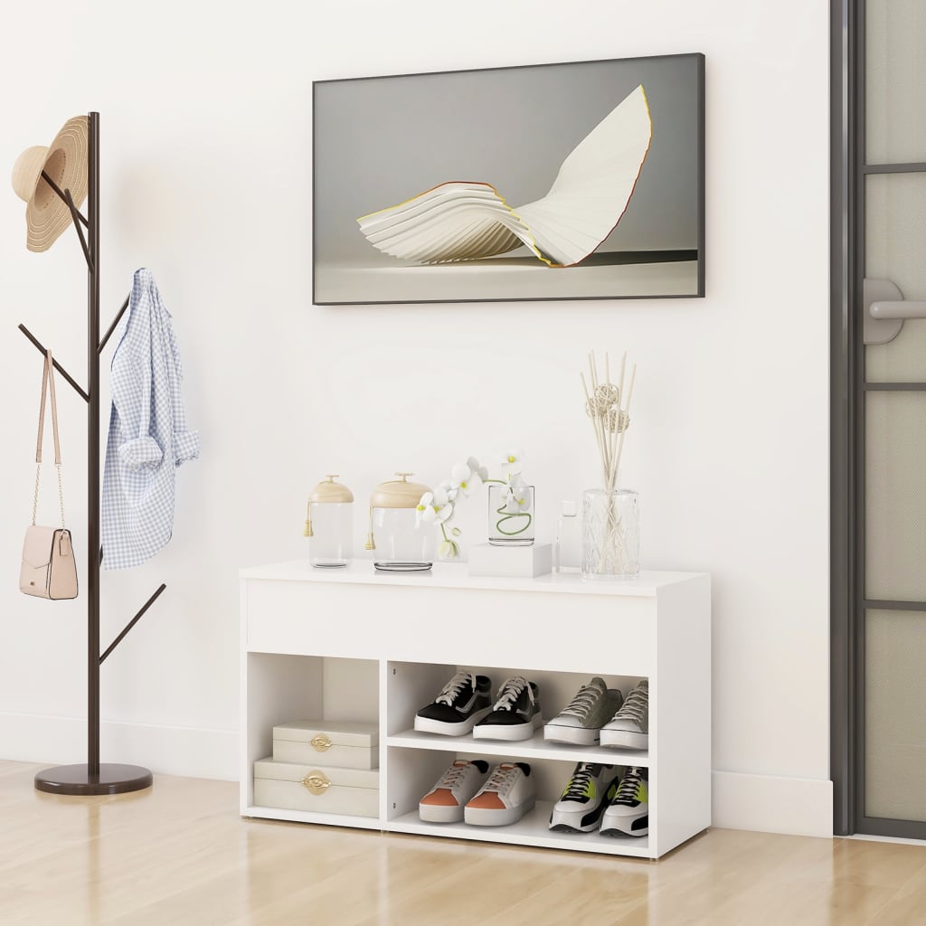 Banc à chaussures en contreplaqué blanc 80x30x45 cm - COMFORTXL - 2