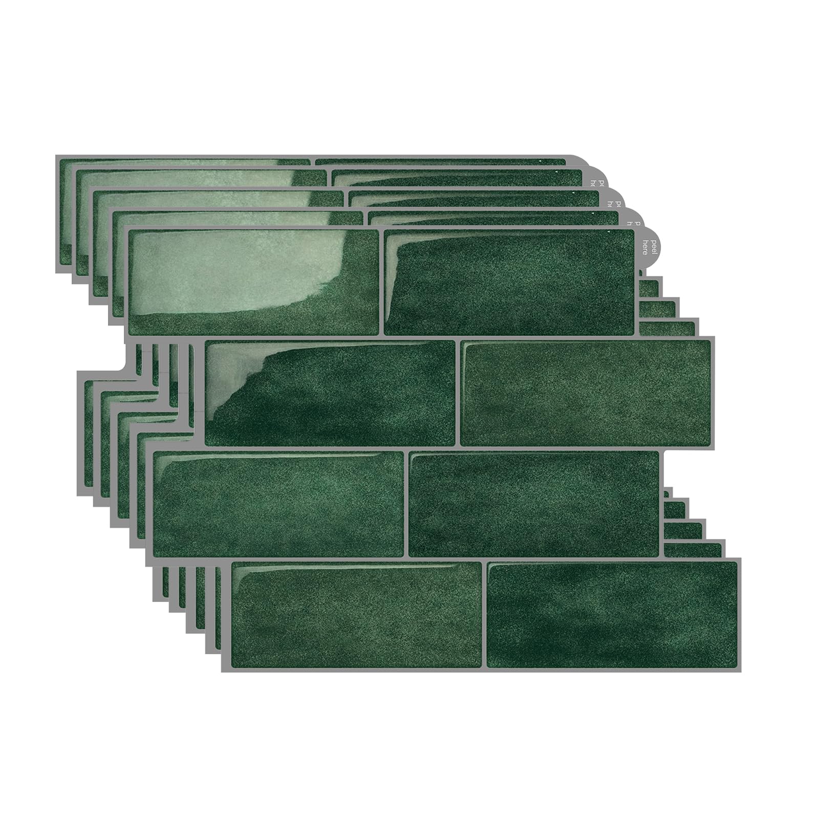 Zestaw 5 wodoodpornych paneli ściennych 3D, samoprzylepne naklejki do backsplashu kuchennego, 29,36 x 21,3 cm (ciemnozielony)