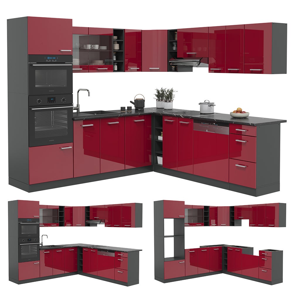 Vicco Cuisine en angle R-Line, Rouge brillant/Anthracite, 247 x 237 cm, PT Chêne - 9