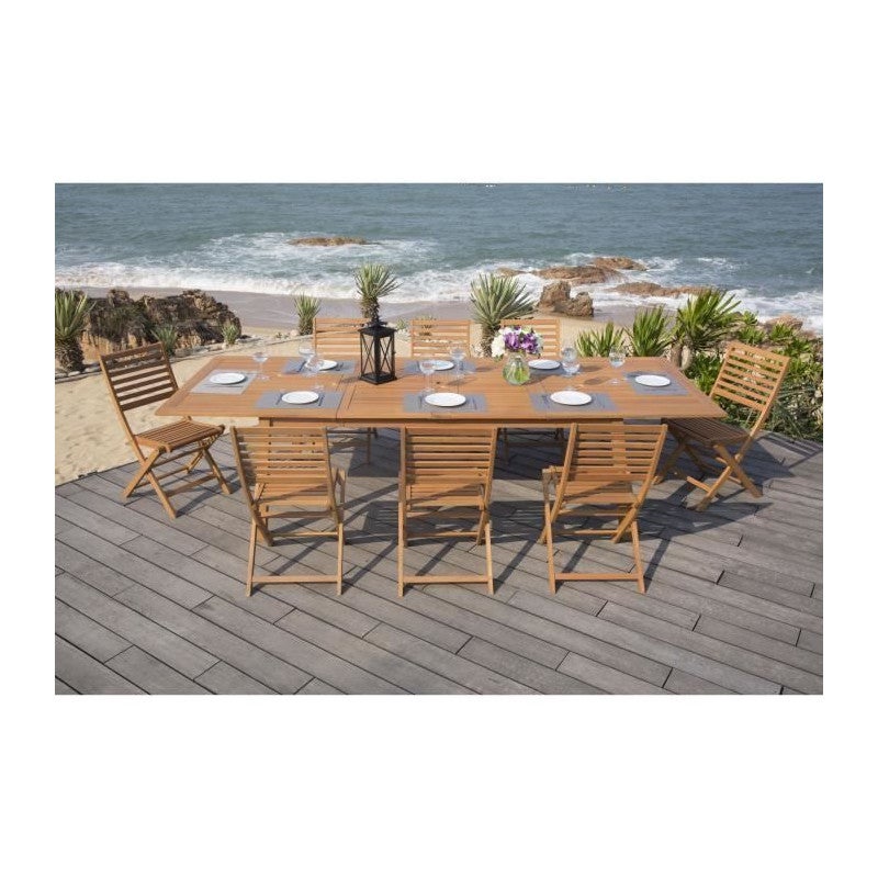 Ensemble repas de jardin 8 a 12 personnes - Table extensible 200/250/300 x 100cm + 6 chaises - Bois Eucalyptus FSC - 3
