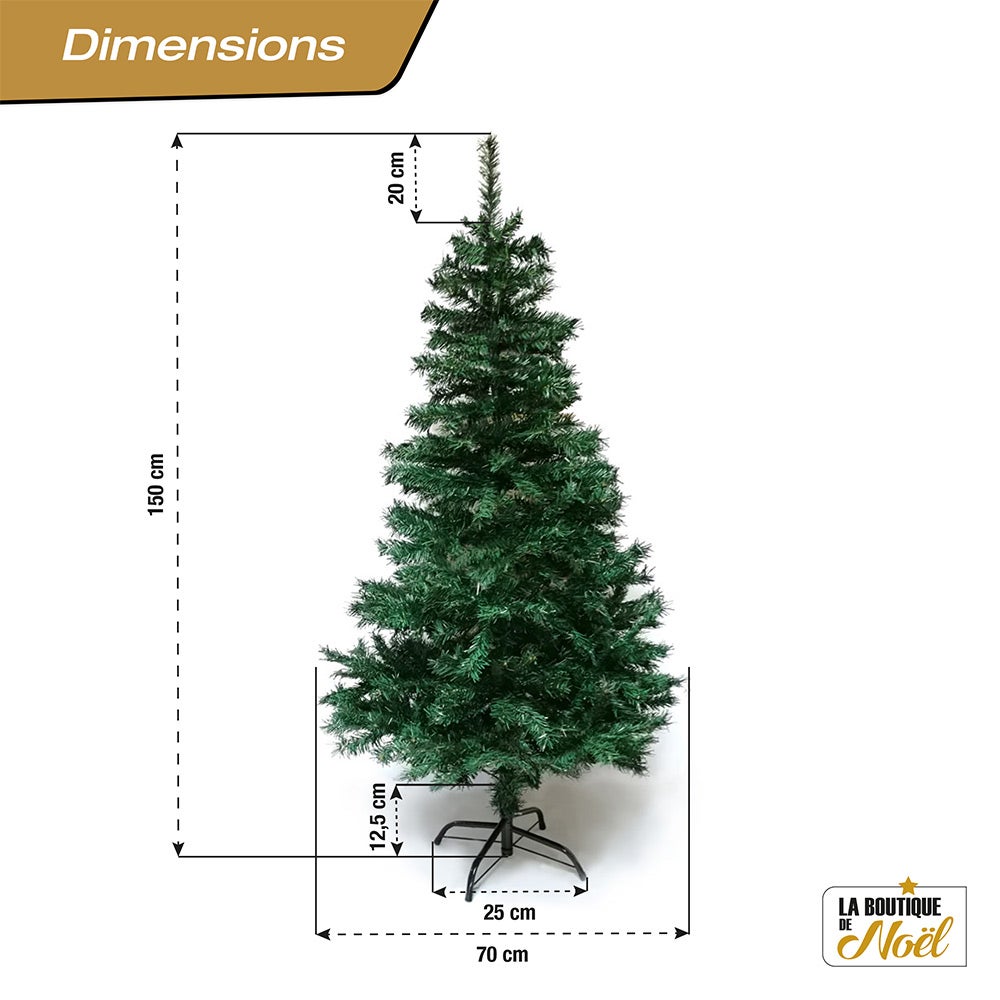 Sapin de noël artificiel - Effet naturel, Facile à Monter - Décoration Intérieure - 452 branches - 150 cm - Vert - 6