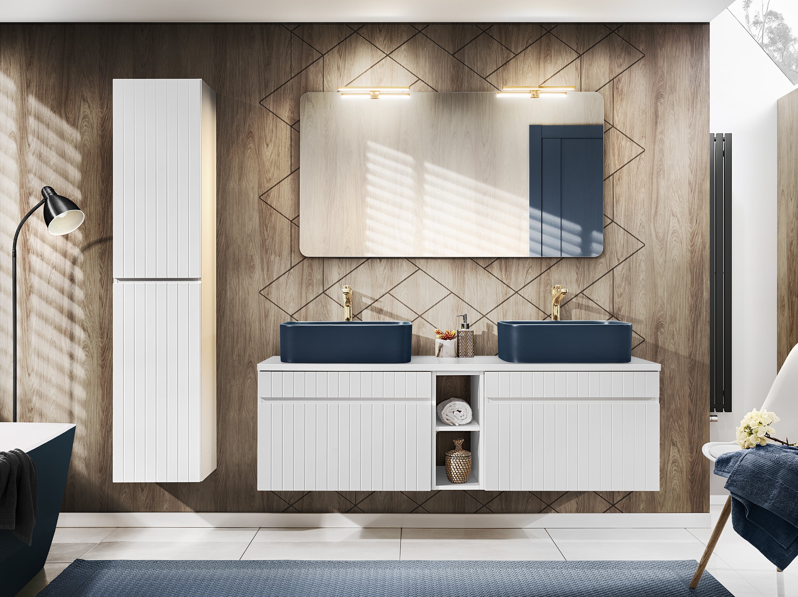Szafka łazienkowa ICONIC White 60 cm wisząca biała ryflowana szuflada - 9
