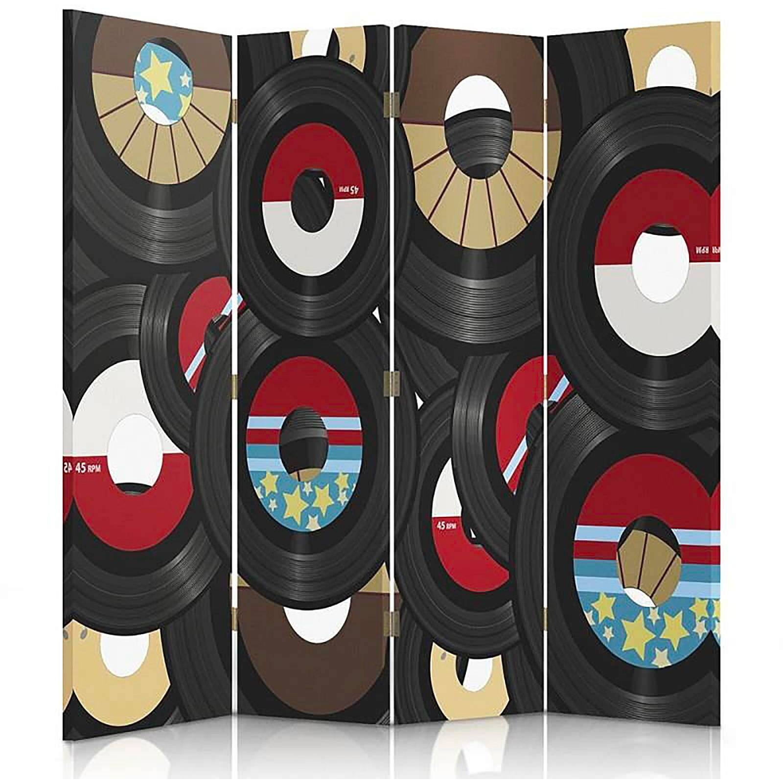 Paravent Vineux 4 Volets au Design Rétro Vinyle Musique - 145 x 180 cm ...