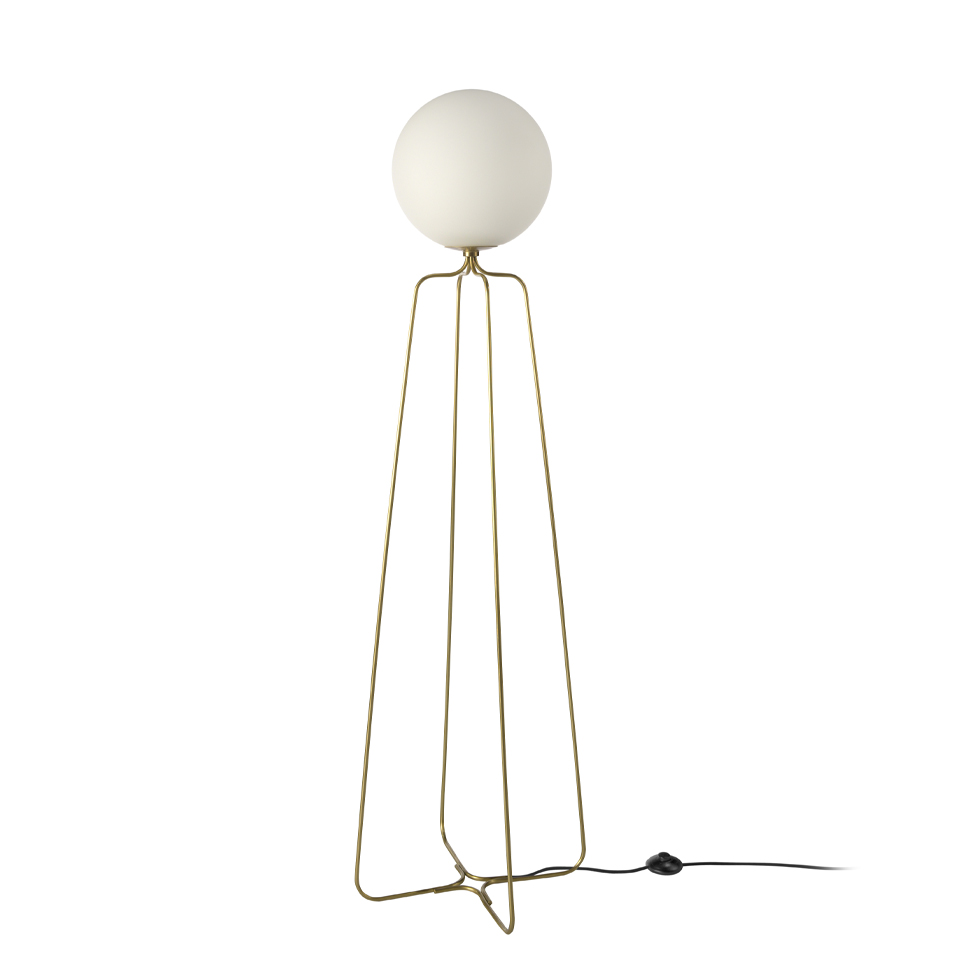 Lampa podłogowa ze złotej stali i białego szkła 37 x 35 x 170 cm
