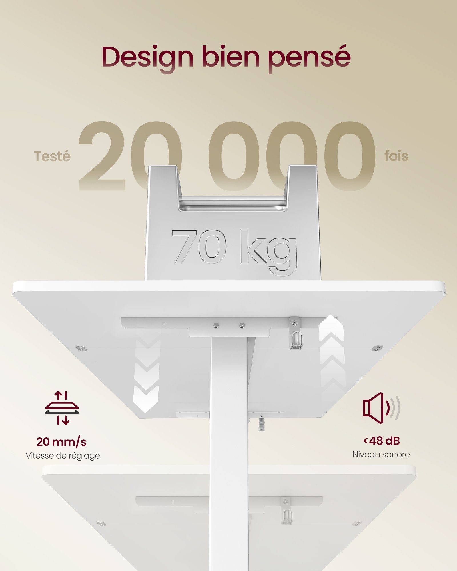 Bureau Électrique Réglable en Hauteur, 160 x 80 cm, Support d'Écran à Montage Flexible, Tiroir, Port USB-C, Rappel de Sédentarité, Blanc Nuage - 6