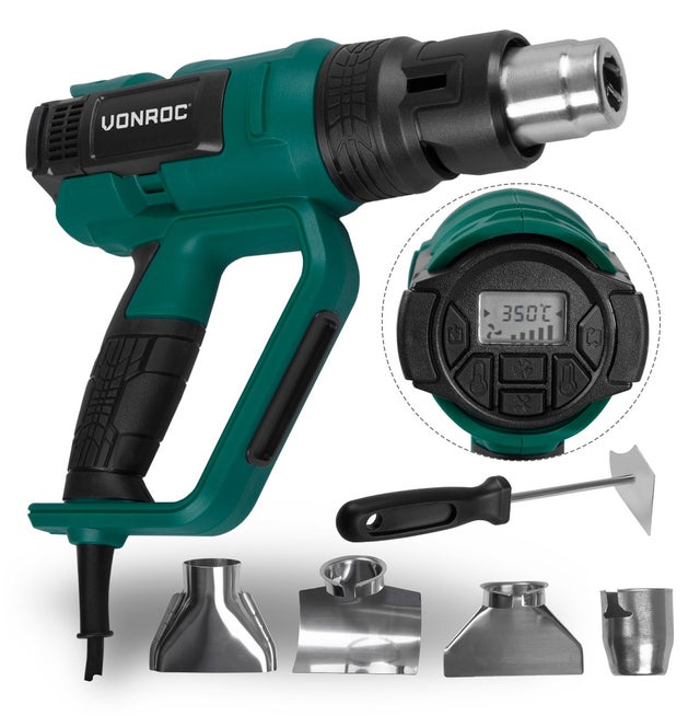 PRO Décapeur professionnel VONROC 2000W – avec écran LCD, températures (50°C-650°C), flux d'air (250-500L/min), accessoires inclus