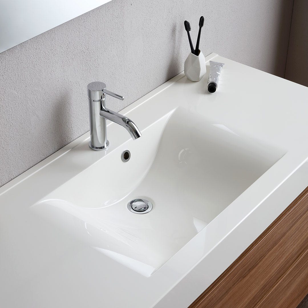 Meuble de salle de bains suspendu 120cm 2 tiroirs chêne naturel, lavabo et miroir 120x60 | Valentina - 6