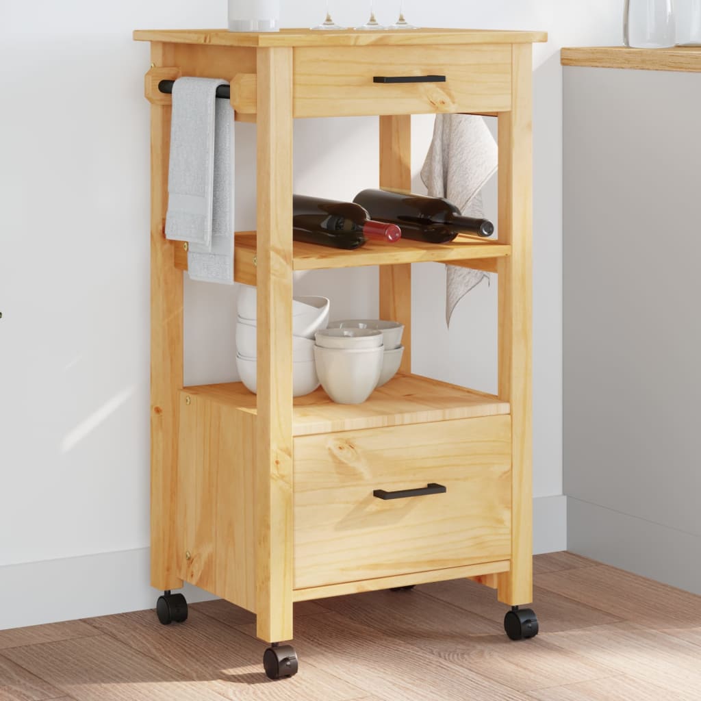 Chariot de cuisine | Chariot de Service | Desserte Cuisine MONZA 48x40x90 cm bois massif de pin CFW38288 - 2