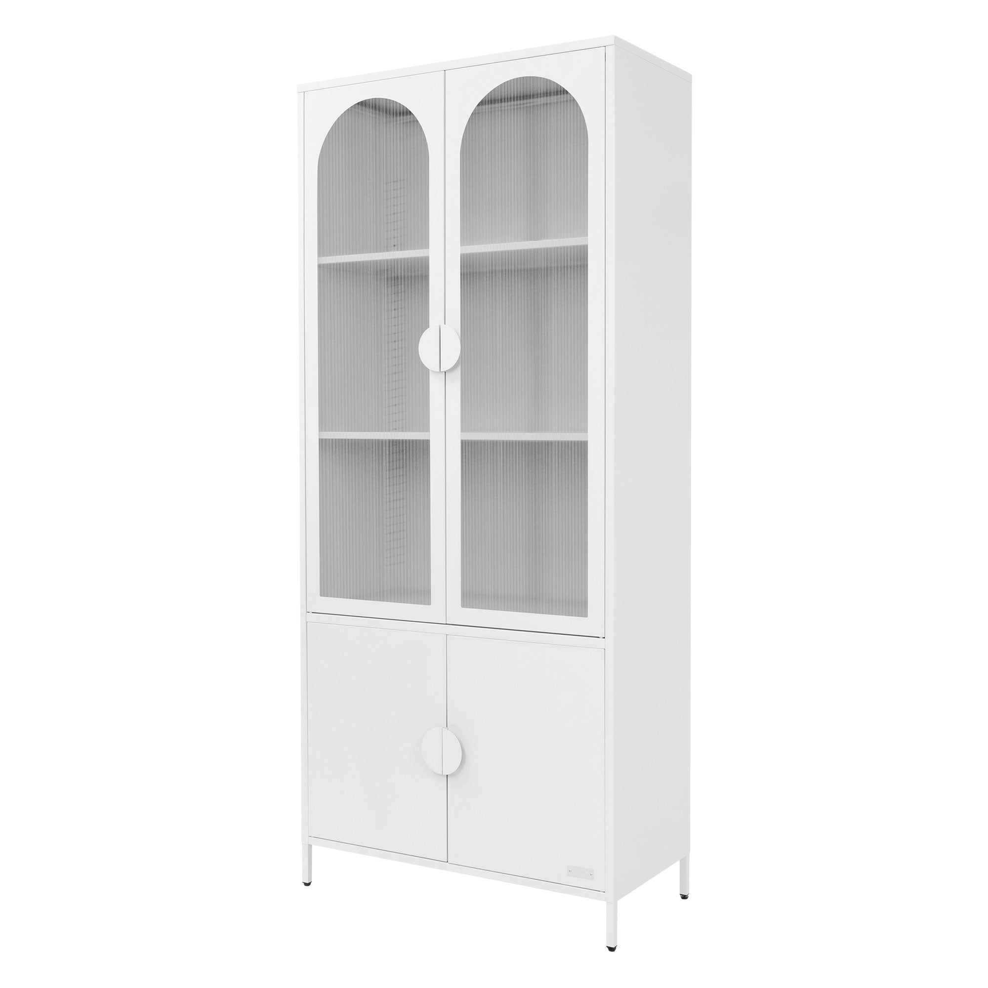 ML Design metalowa witryna stalowa biały 80x185x40 cm wysoka szafka z 4 drzwiami i 4 półkami do kuchni salonu regał na książki dokumenty dekoracje