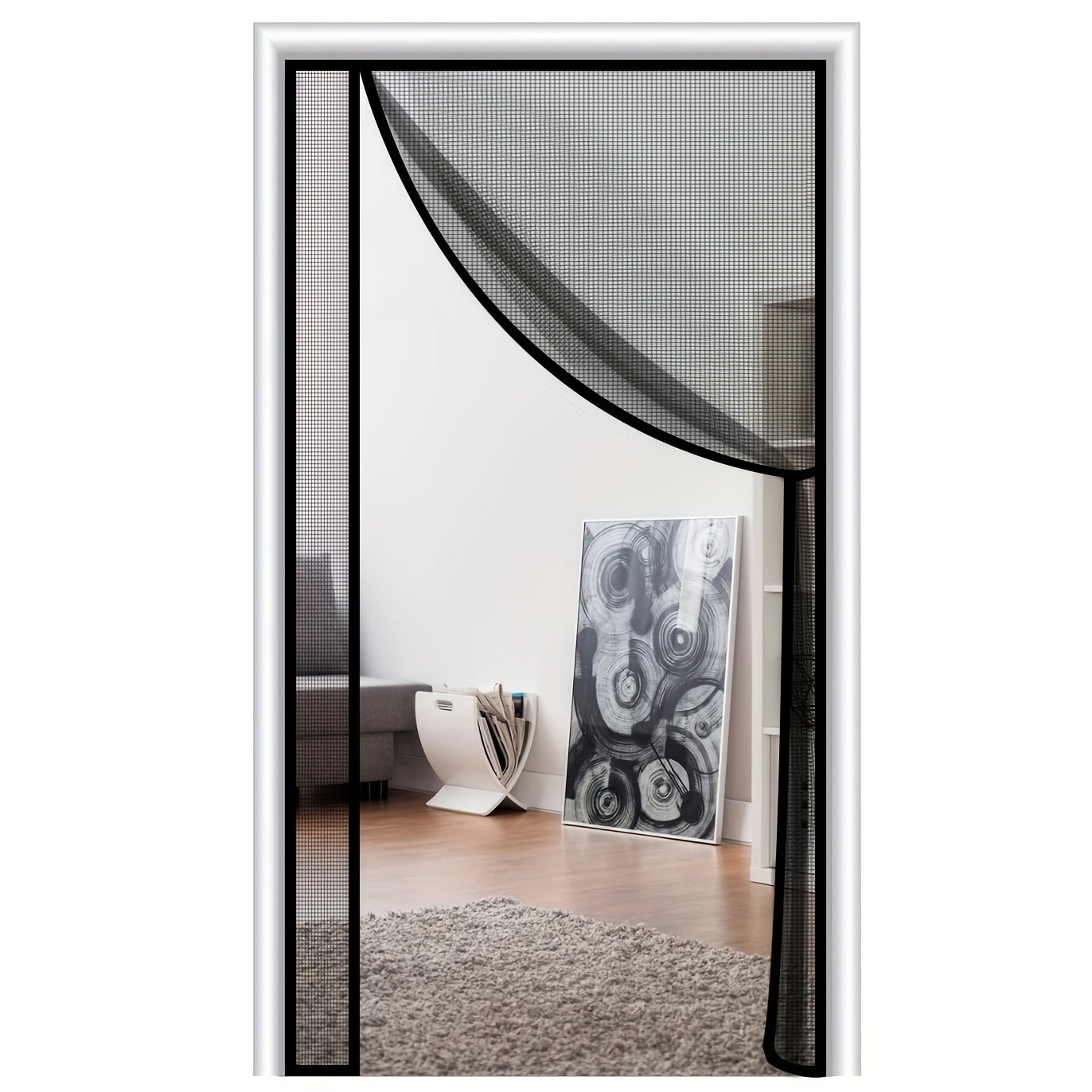 Magnetyczne drzwi z moskitierą ułatwiające wejście, samozamykające się, chroniące przed owadami, czarne, 95 x 210 cm