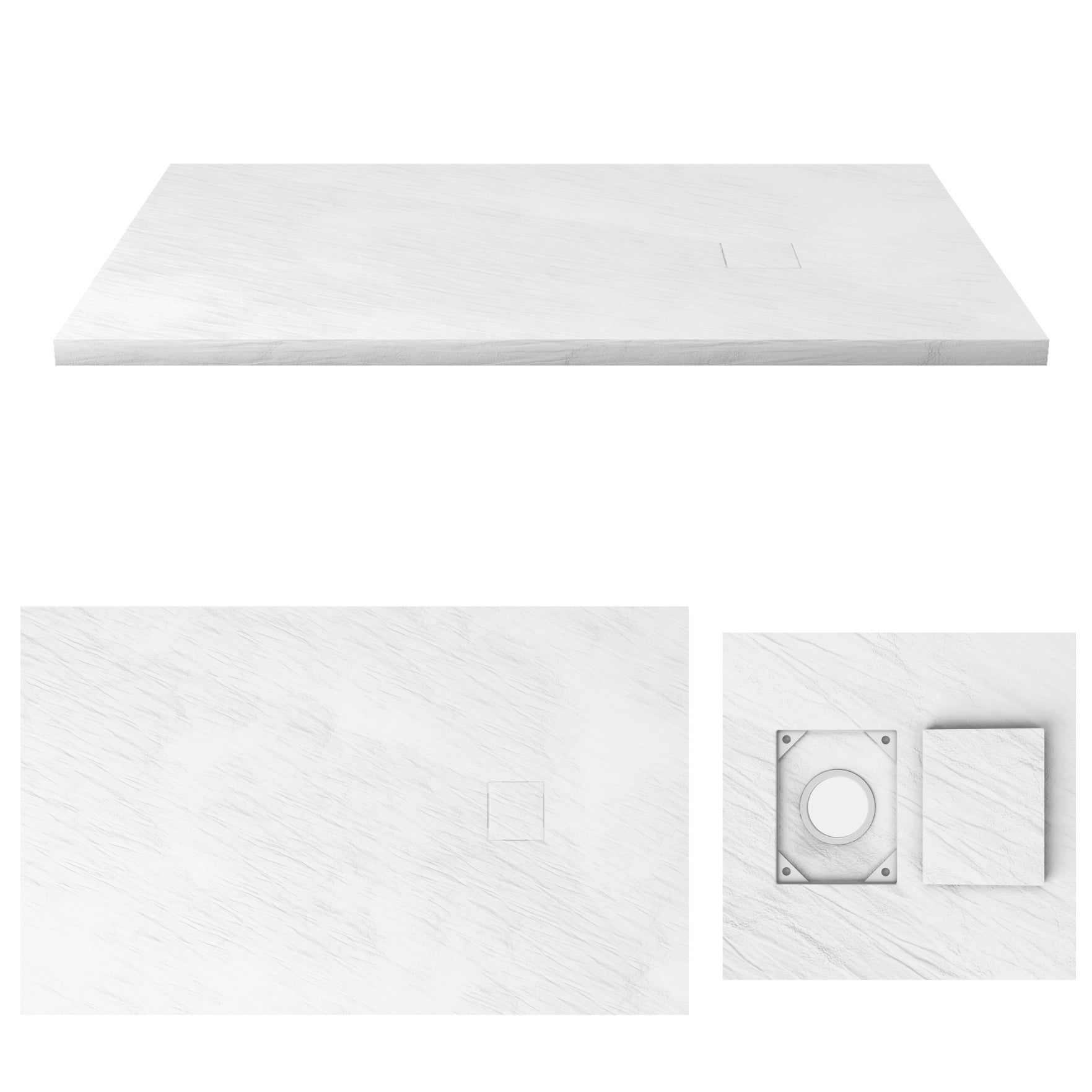 Receveur de douche 80x140x2.6 cm en SMC Finition Ardoise - Blanc Mat - ROCK 2 WHITE - 3