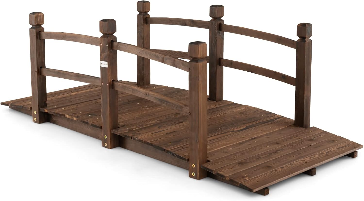 Most Ogrodowy z Drewna Jodłowego, z Balustradą i Wzmocnionym Dnem, Dekoracyjny Most w Kolorze Spalonego Drewna, Odporny na Warunki Atmosferyczne