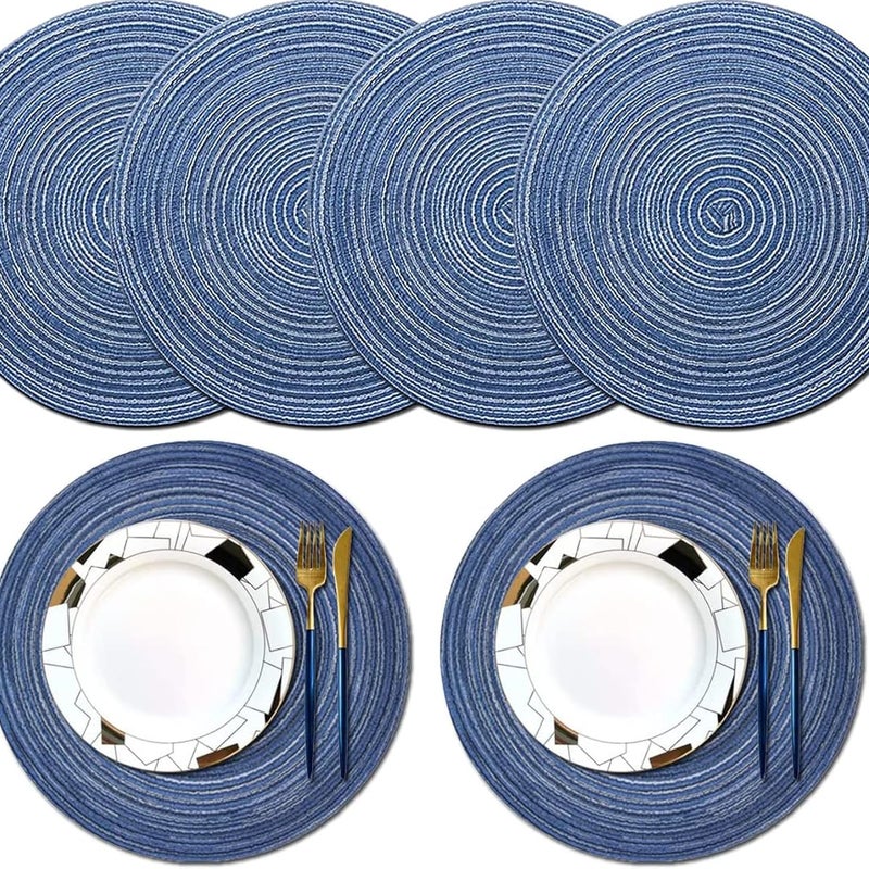 Zestaw 6 okrągłych, tkanych podkładek pod talerze, 38 cm, zmywalne, antypoślizgowe, odporne na ciepło, do jadalni