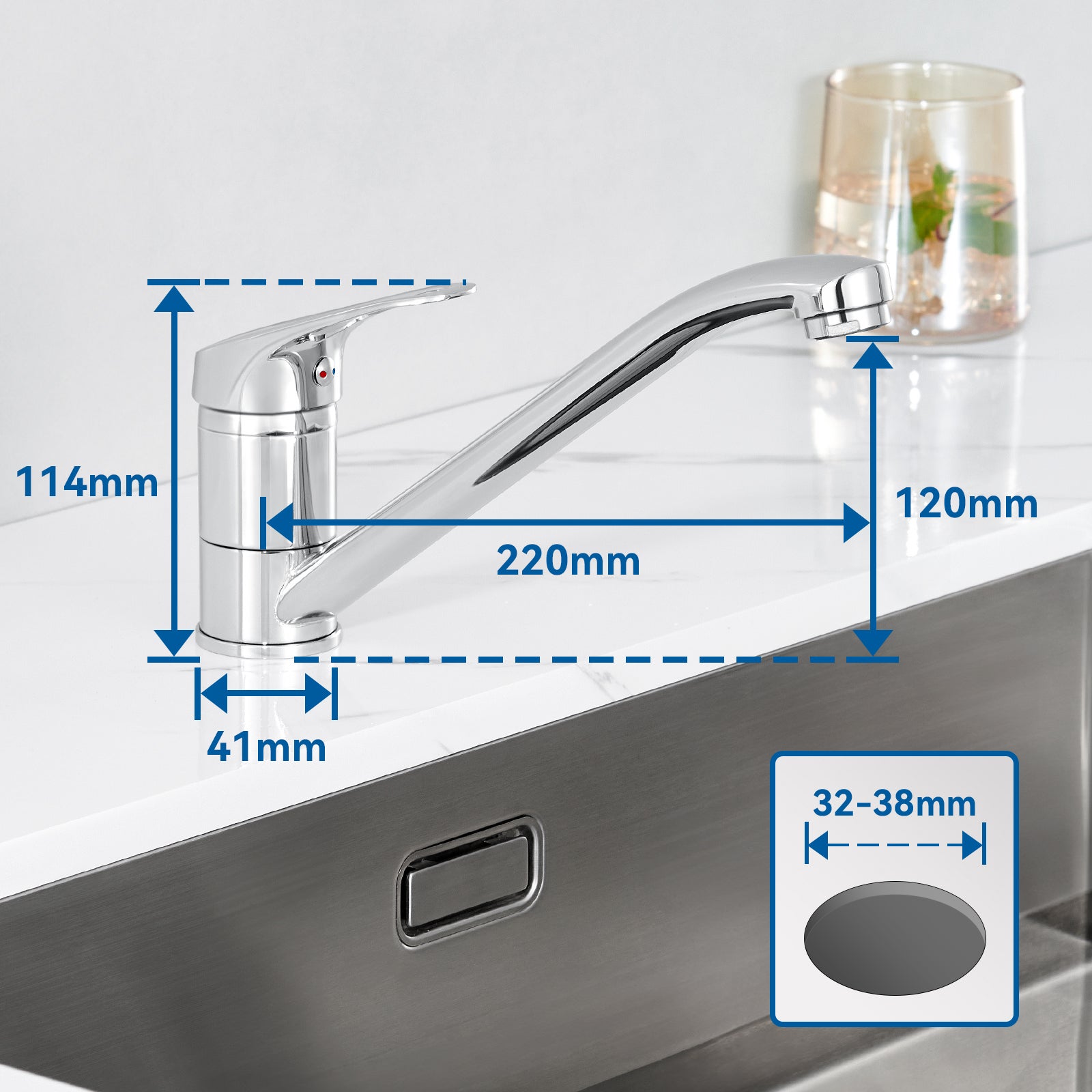 Cecipa max Robinet de Cuisine Incliné - Mitigeur de Cuisine Chromé - Robinet d'évier Réglable Sous Fenêtre - 6