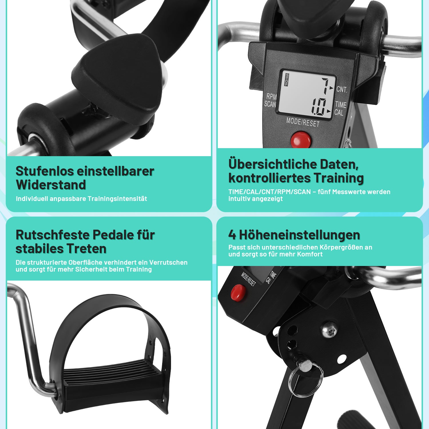 Mini bike de exercício dobrável com LCD, pedaleira compacta braços pernas, resistência ajustável, treino leve casa escritório idosos, compacto, leve - 4