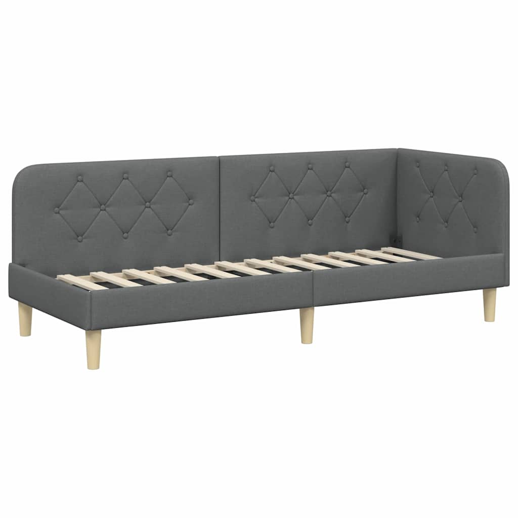 Cadre de lit d'angle gris foncé 80 x 200 cm tissu - 6