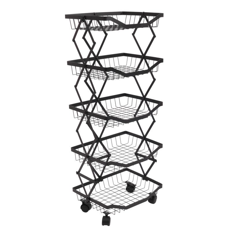 Estante hwc-n53, estante de cocina estante móvil carro de cocina estante de pie, cesta de hierro plegable enrollable 95x39x28cm ~ negro