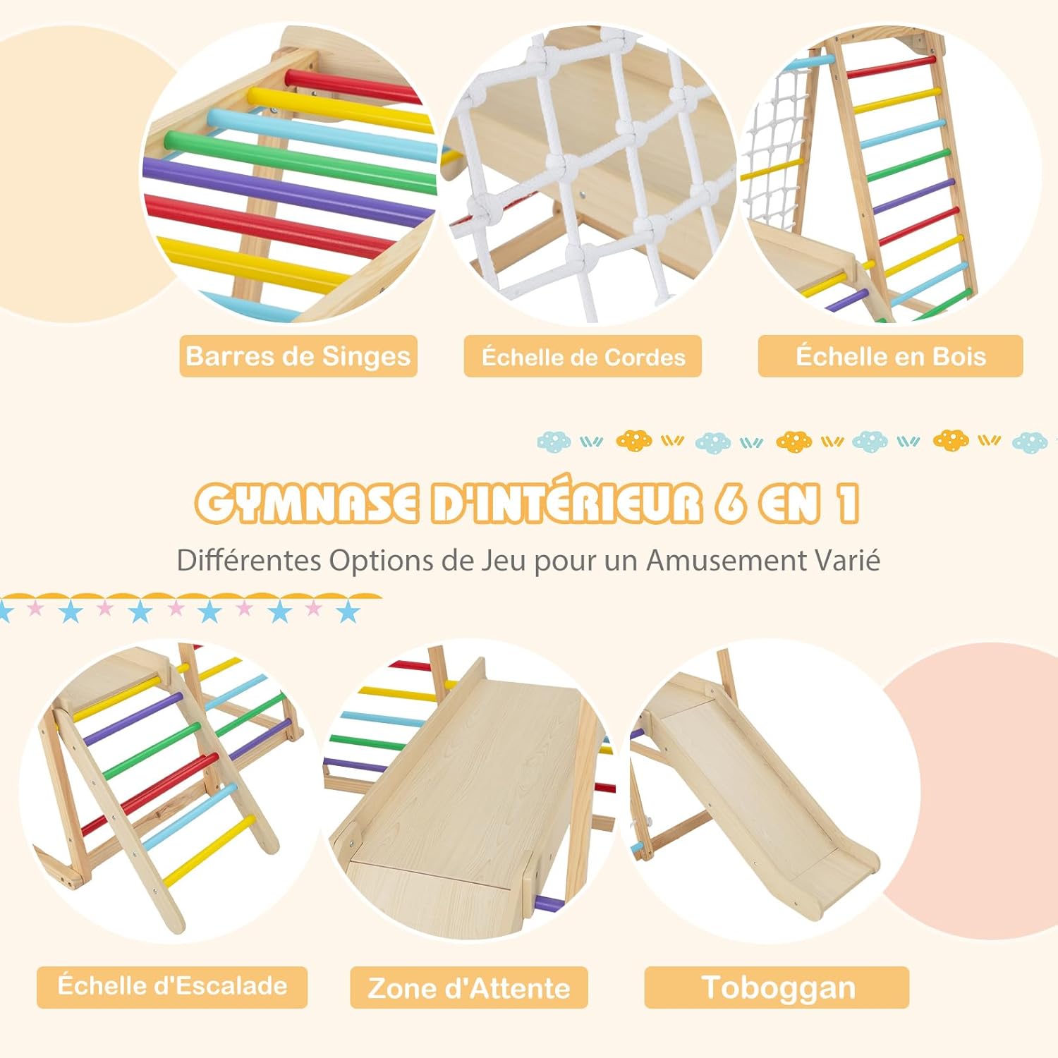 Palestra Da Giungla 6 In 1 Per Bambini Con Scivolo, Altalene, Parete Arrampicata - Struttura In Metallo Per Esterno - 2