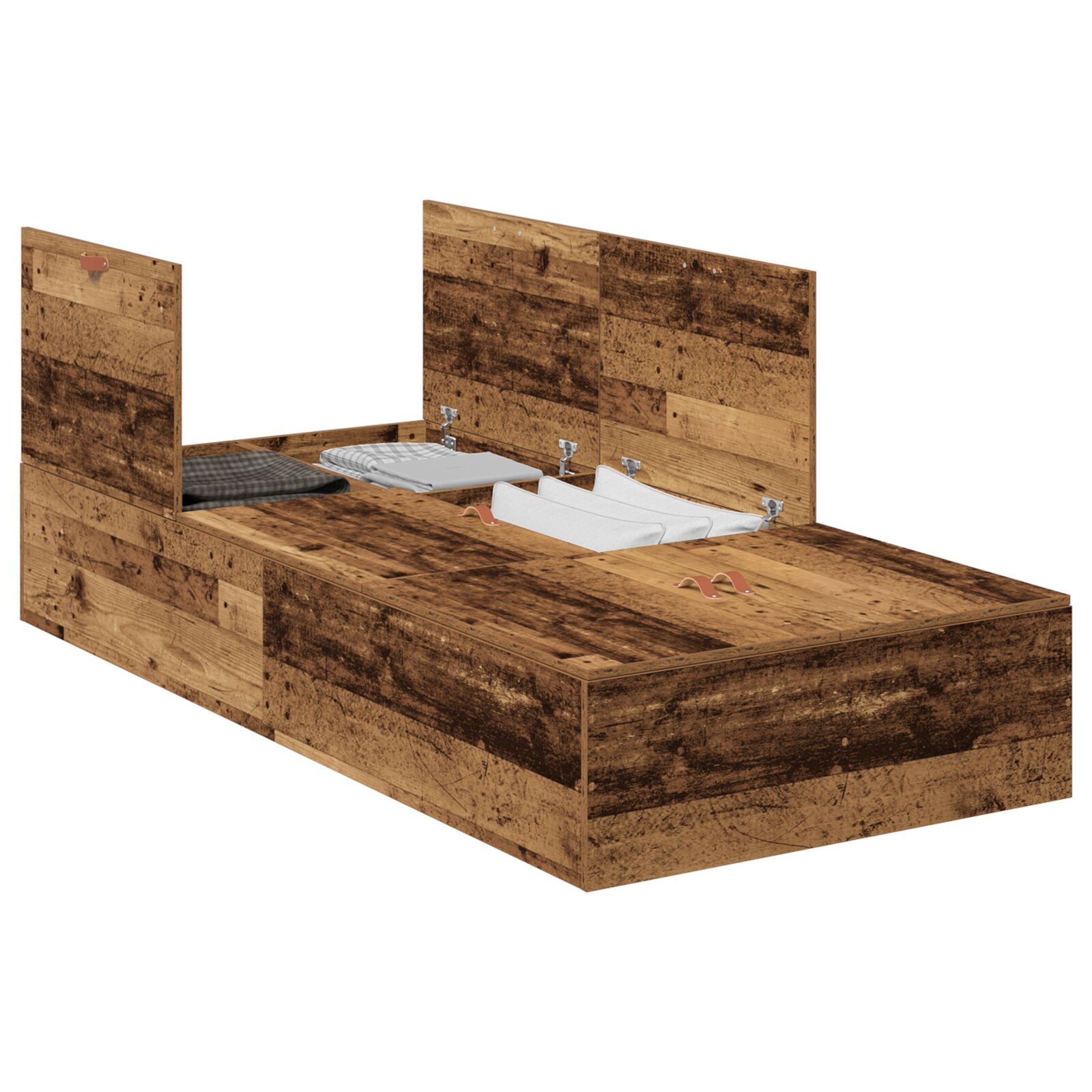Lit simple，Lit adulte，Cadre de lit de rangement Bois ancien 80x200 cm ...