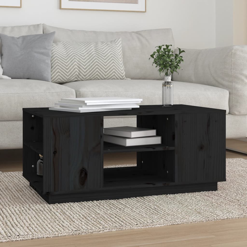 Stolik kawowy, czarna, 90x49x40,5 cm, lite drewno sosnowe vidaXL