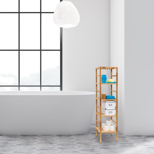 Mobiletto Da Bagno Relaxdays Con 3 Cestini Pieghevoli – In Legno, 65x28x25.5 Cm, Salvaspazio, Colore Beige Naturale