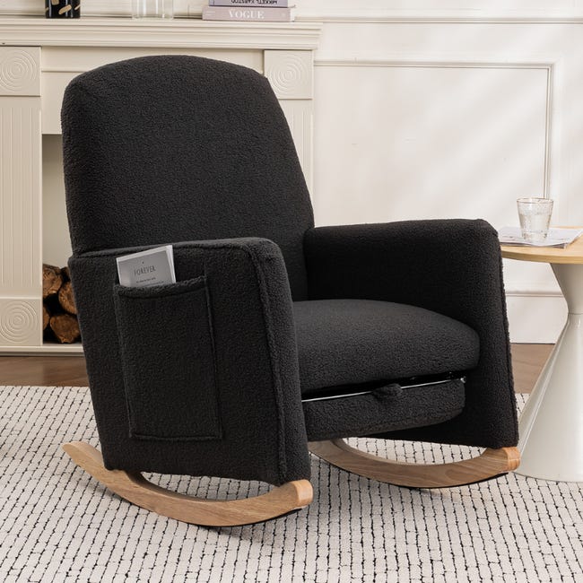 Rocking chair en tissu Teddy blanc,fauteuil à bascule avec repose-pieds et poches latérales Rocking chair en tissu Teddy blanc,fauteuil à bascule avec repose-pieds et poches latérales