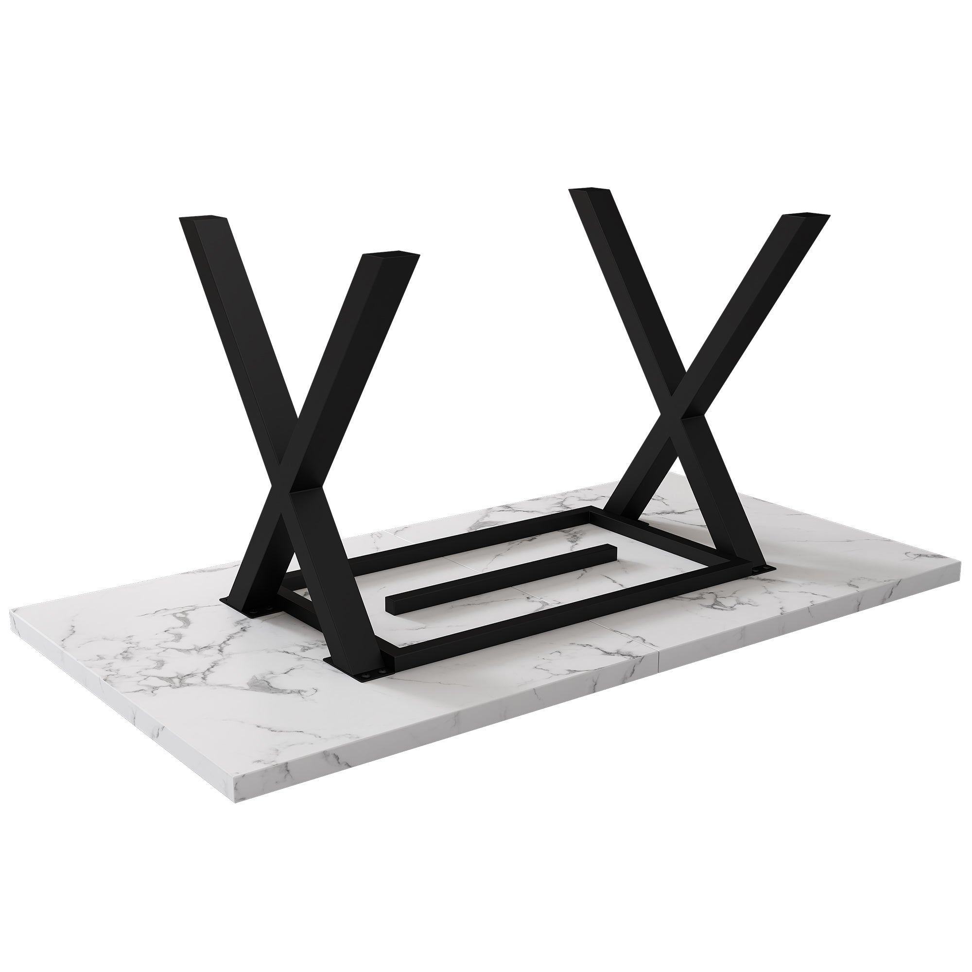 Stół jadalny prostokątny dla 4-6 osób - 140 x 80 x 76 cm - Płyta MDF i metal - Wzór marmuru - Biały + czarny - 8