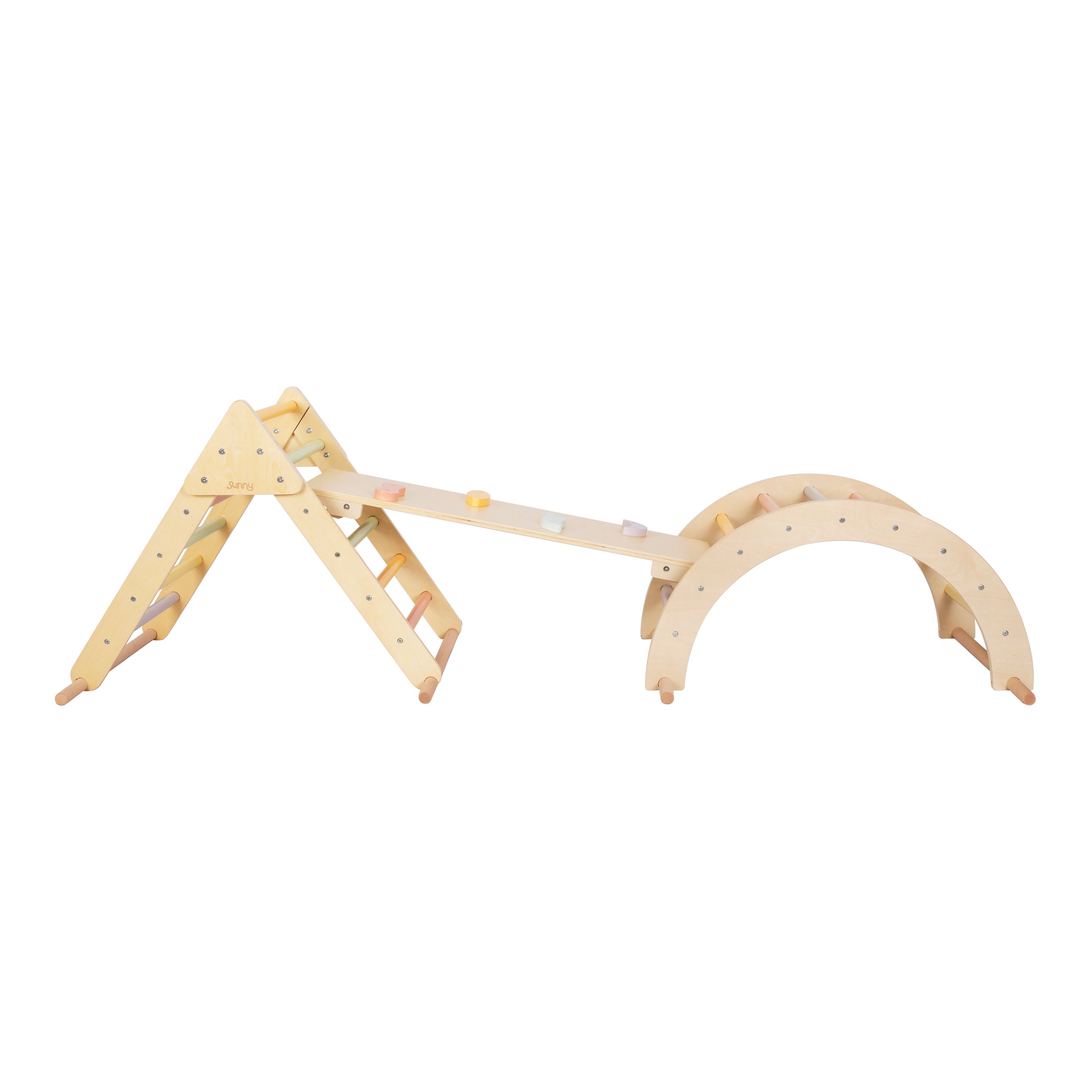 Sunny Charlie 3-en-1 structure d'escalade en bois pastel | Triangle d'escalade / Arc d'escalade / Mur d'escalade | Jouets Montessori pour jeunes - 2
