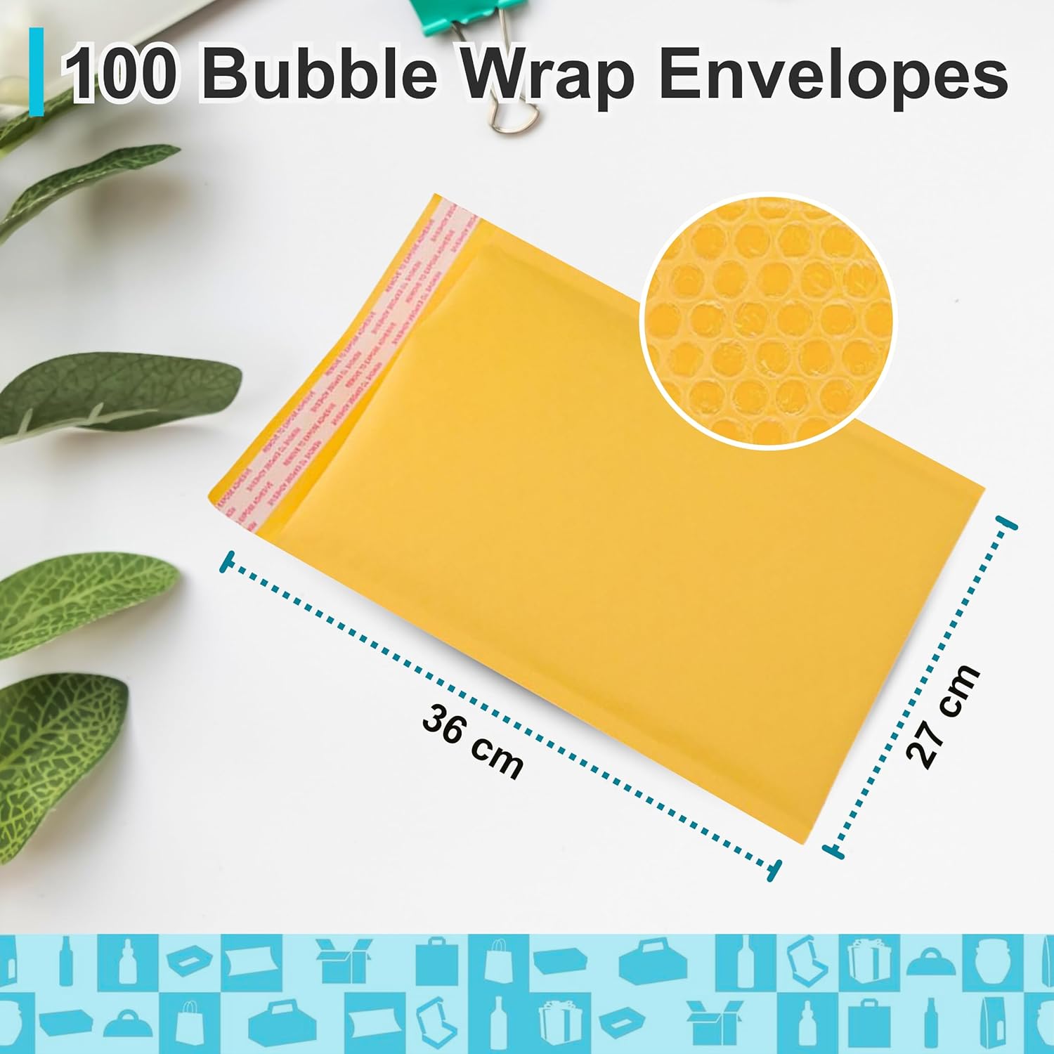 100 Enveloppes à Bulles Jaunes 27x36 Cm - Protection Colis Vinted Et Envois - Lot économique - 6