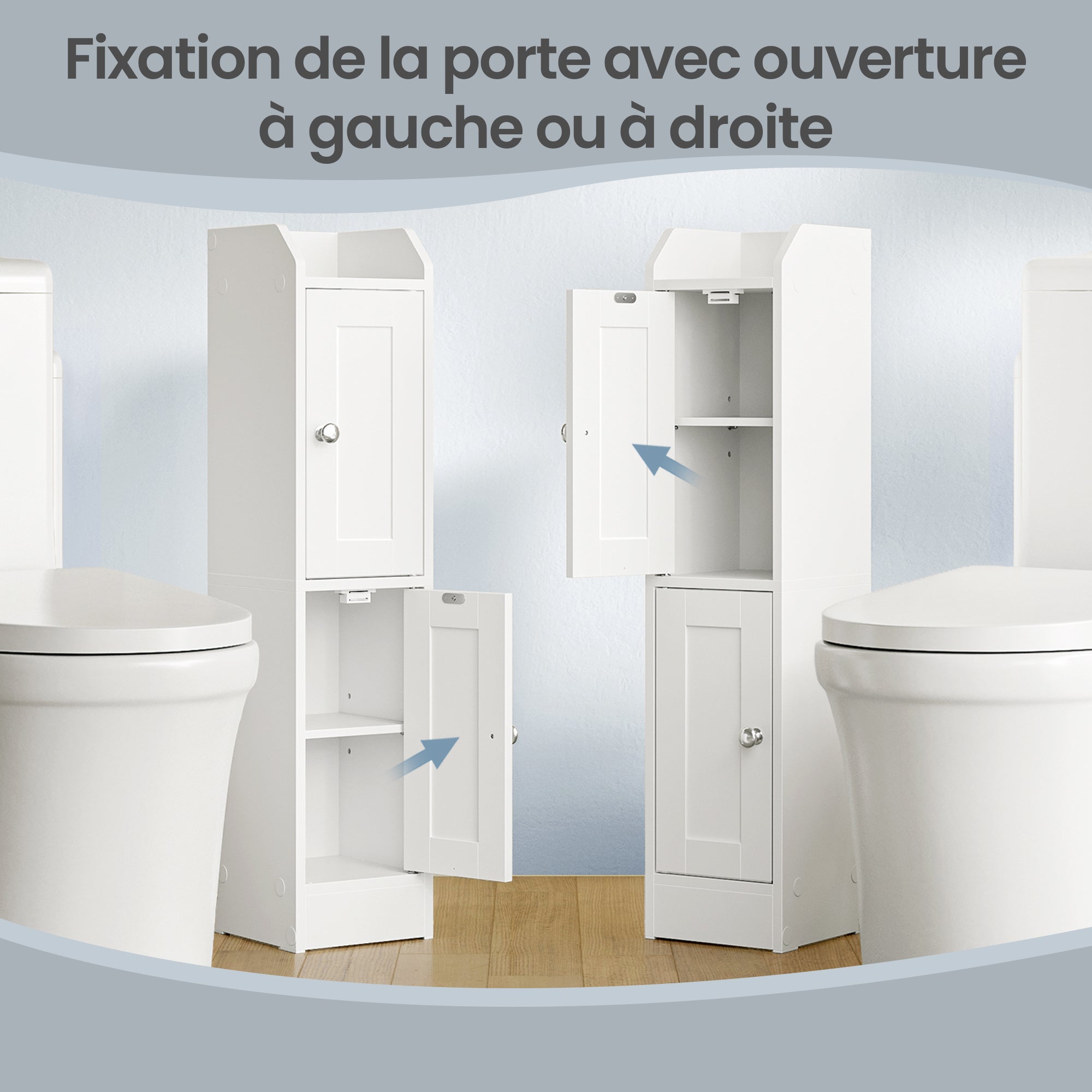 Meuble de salle de Bain Fin, Colonne de Rangement, avec Portes Réversibles, Style Maison de Campagne, Blanc - 4